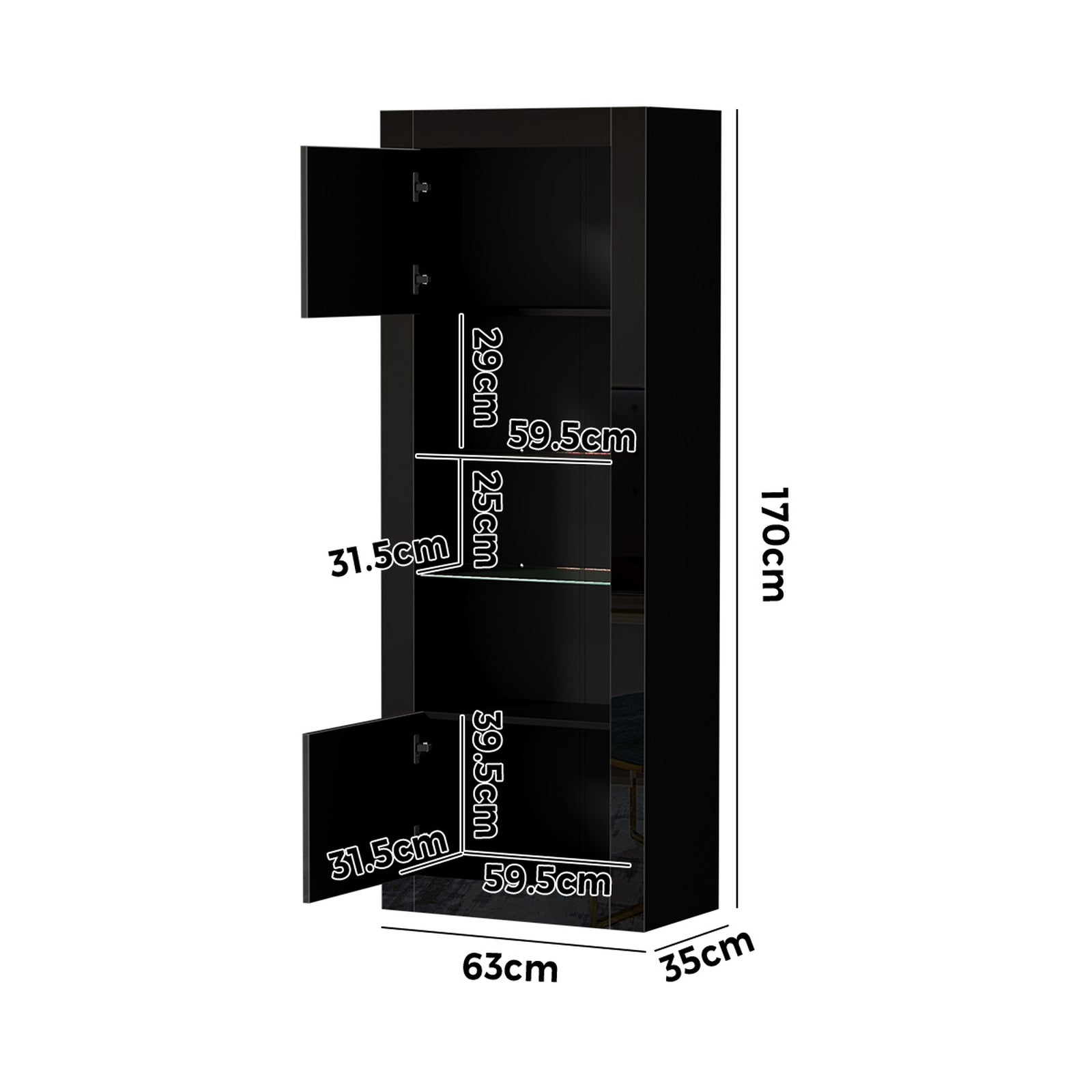 Oikiture 2PCS Display Cabinet Sideboard Buffet Storage Cupboard LED Light Black