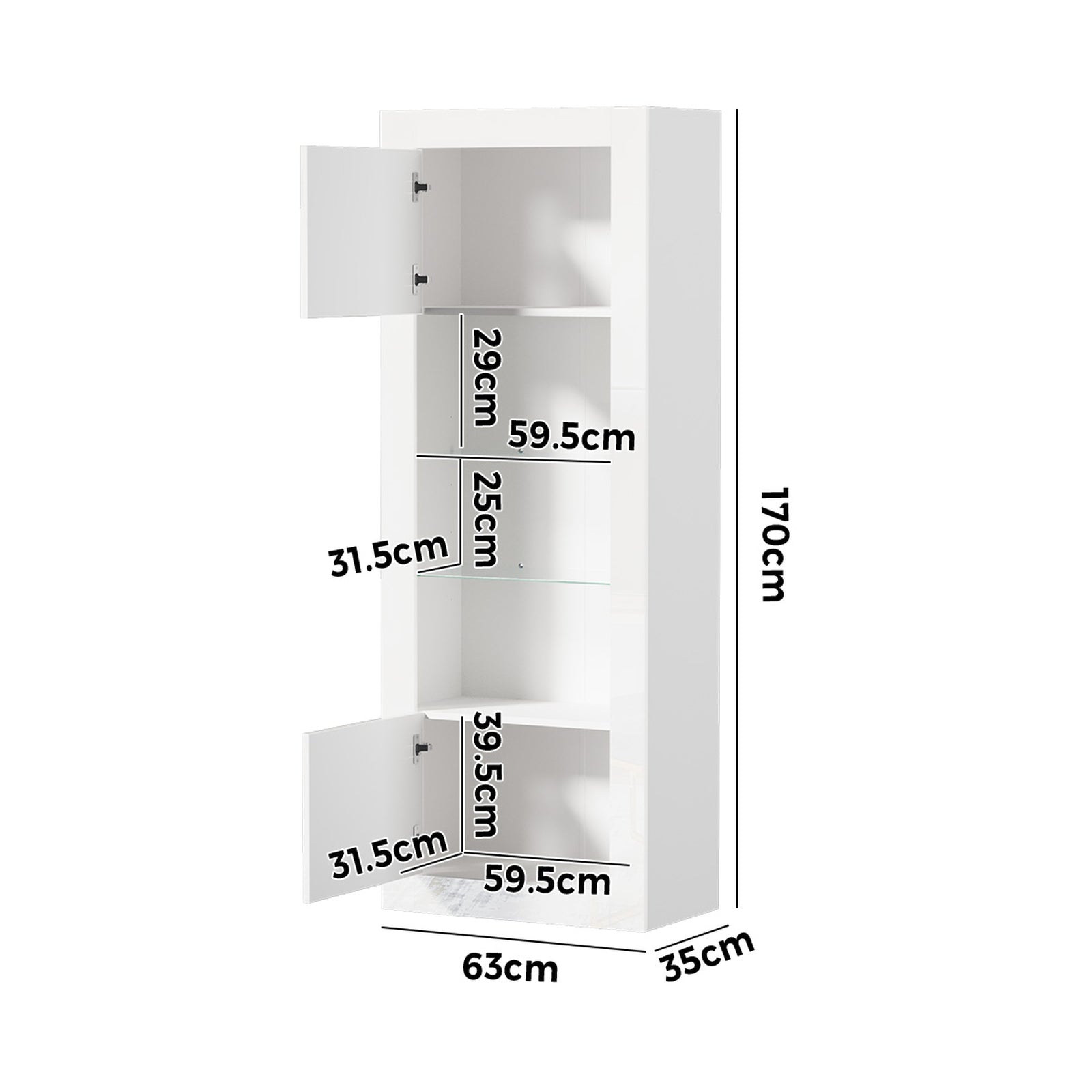 Oikiture 2PCS Display Cabinet Sideboard Buffet Storage Cupboard LED Light White