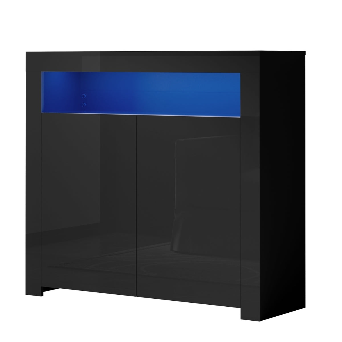 Oikiture Buffet Sideboard Storage Cabinet LED RGB High Gloss 2 Doors Black - Sunyee