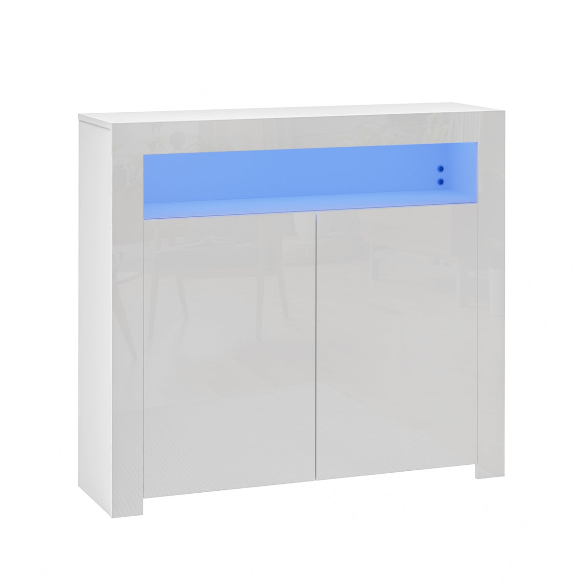 Oikiture Buffet Sideboard Storage Cabinet LED RGB High Gloss 2 Doors White - Sunyee