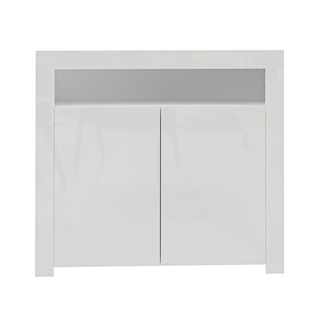 Oikiture Buffet Sideboard Storage Cabinet LED RGB High Gloss 2 Doors White - Sunyee