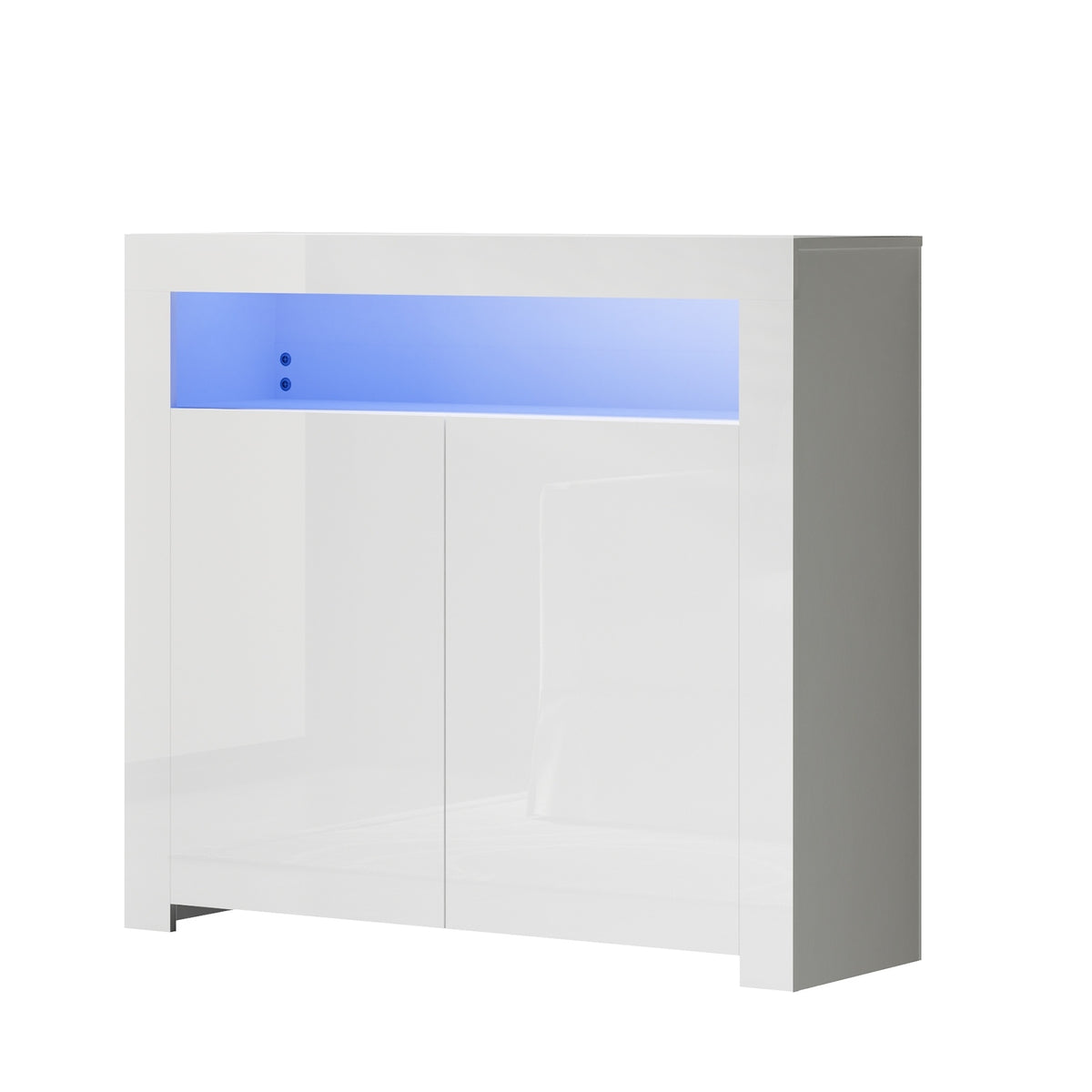 Oikiture Buffet Sideboard Storage Cabinet LED RGB High Gloss 2 Doors White - Sunyee