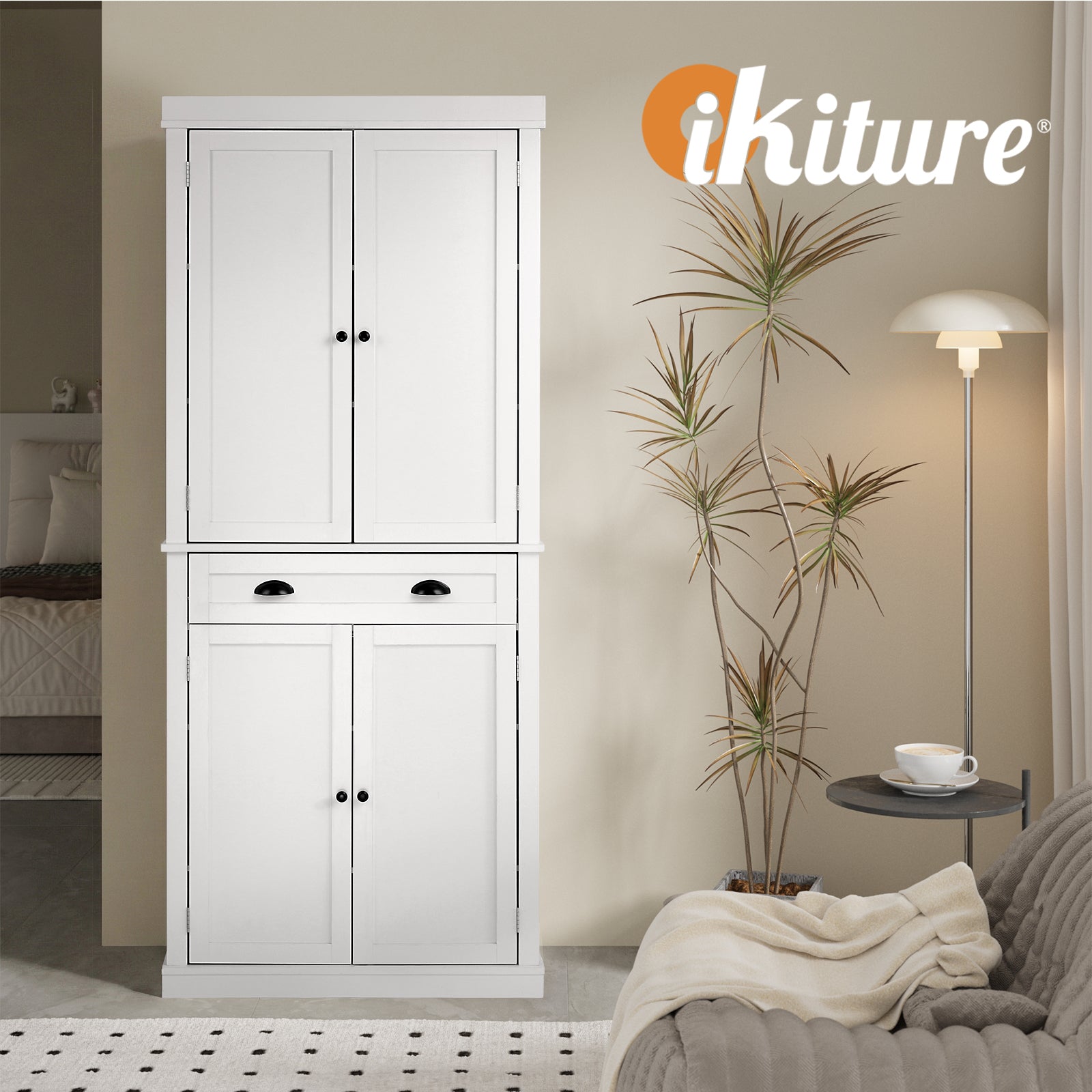 Oikiture Buffet Sideboard Cabinet Storage Cupboard Pantry Drawer 6-Tier Shelf