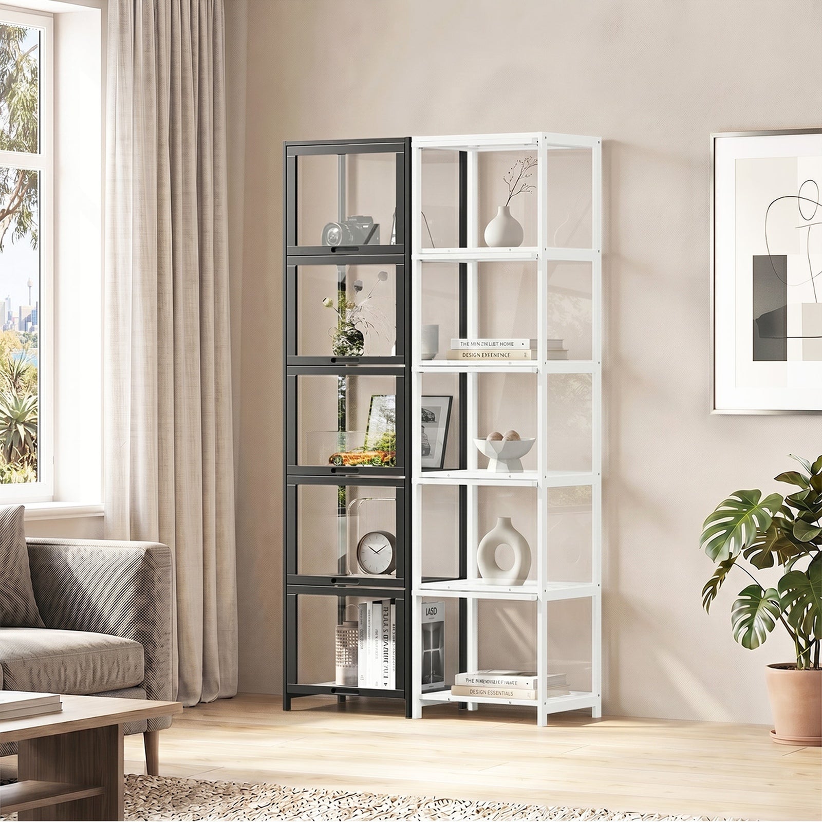 Oikiture Display Cabinet Storage 5-Tier Shelves Bookcase Clear Stand Rack