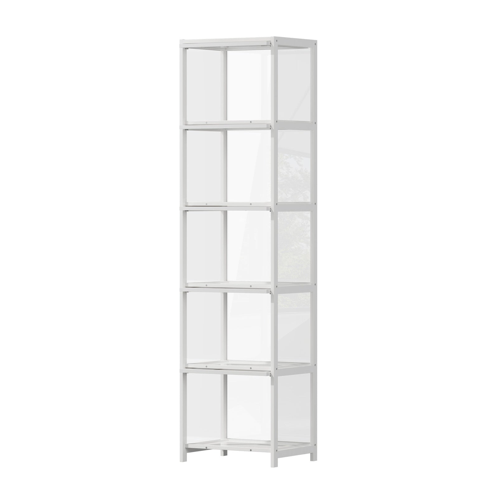 Oikiture Display Cabinet Storage 5-Tier Shelves Bookcase Clear Stand Rack White