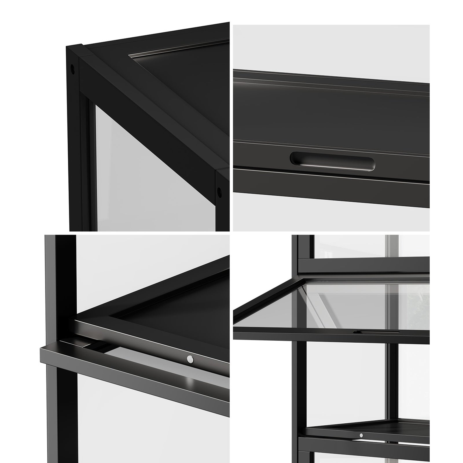 Oikiture Display Cabinet Storage 5-Tier Shelves Tall Clear Bookcase Rack Black