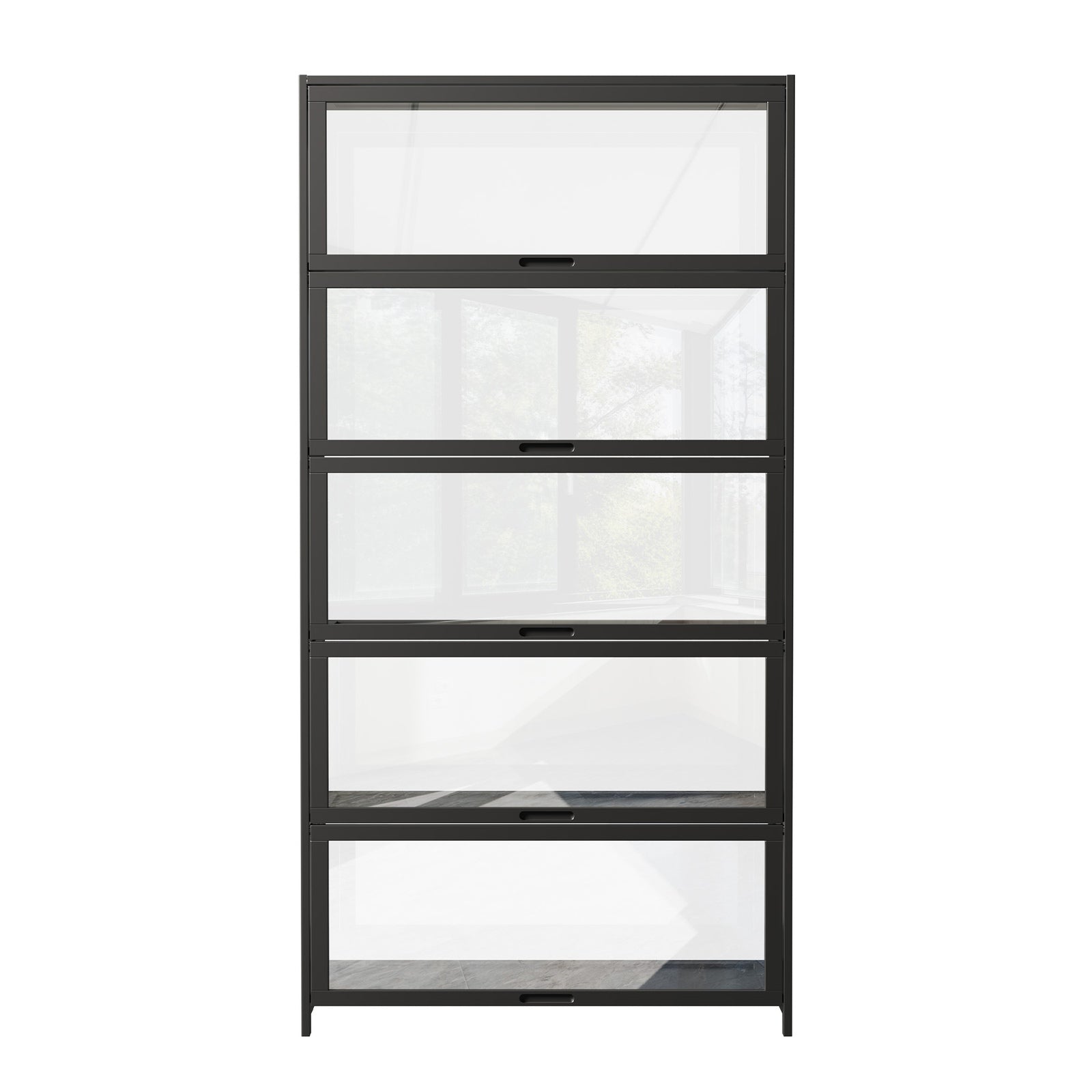 Oikiture Display Cabinet Storage 5-Tier Shelves Tall Clear Bookcase Rack Black