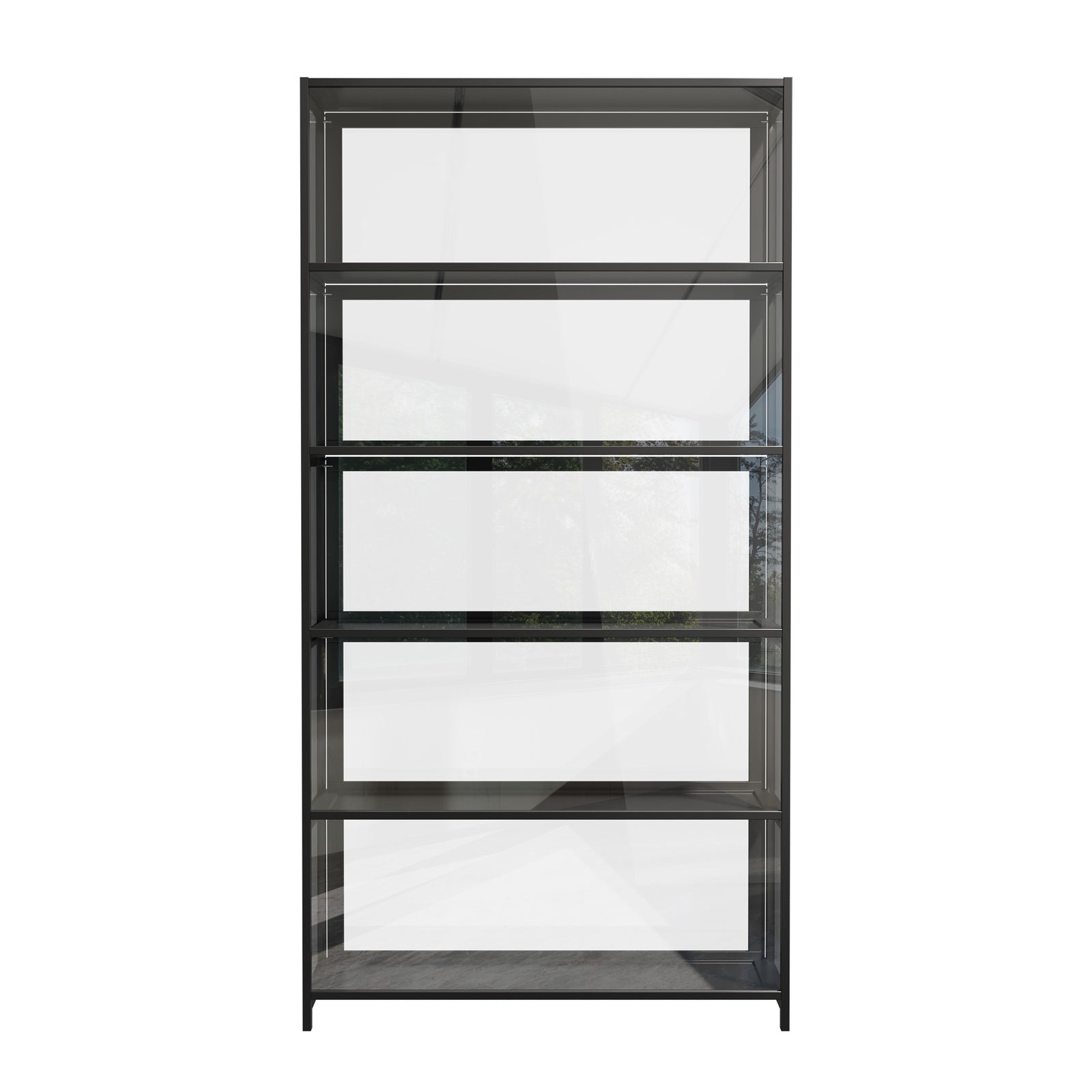 Oikiture Display Cabinet Storage 5-Tier Shelves Tall Clear Bookcase Rack Black