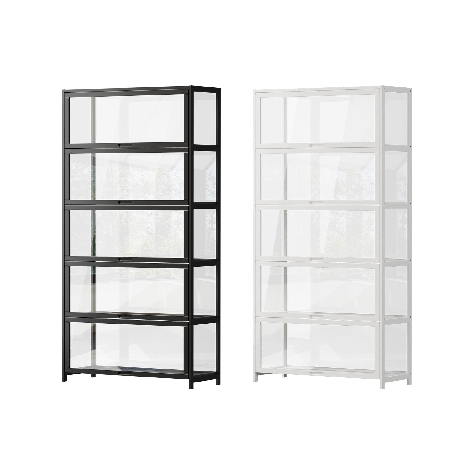 Oikiture Display Cabinet Storage 5-Tier Shelves Tall Clear Bookcase Rack