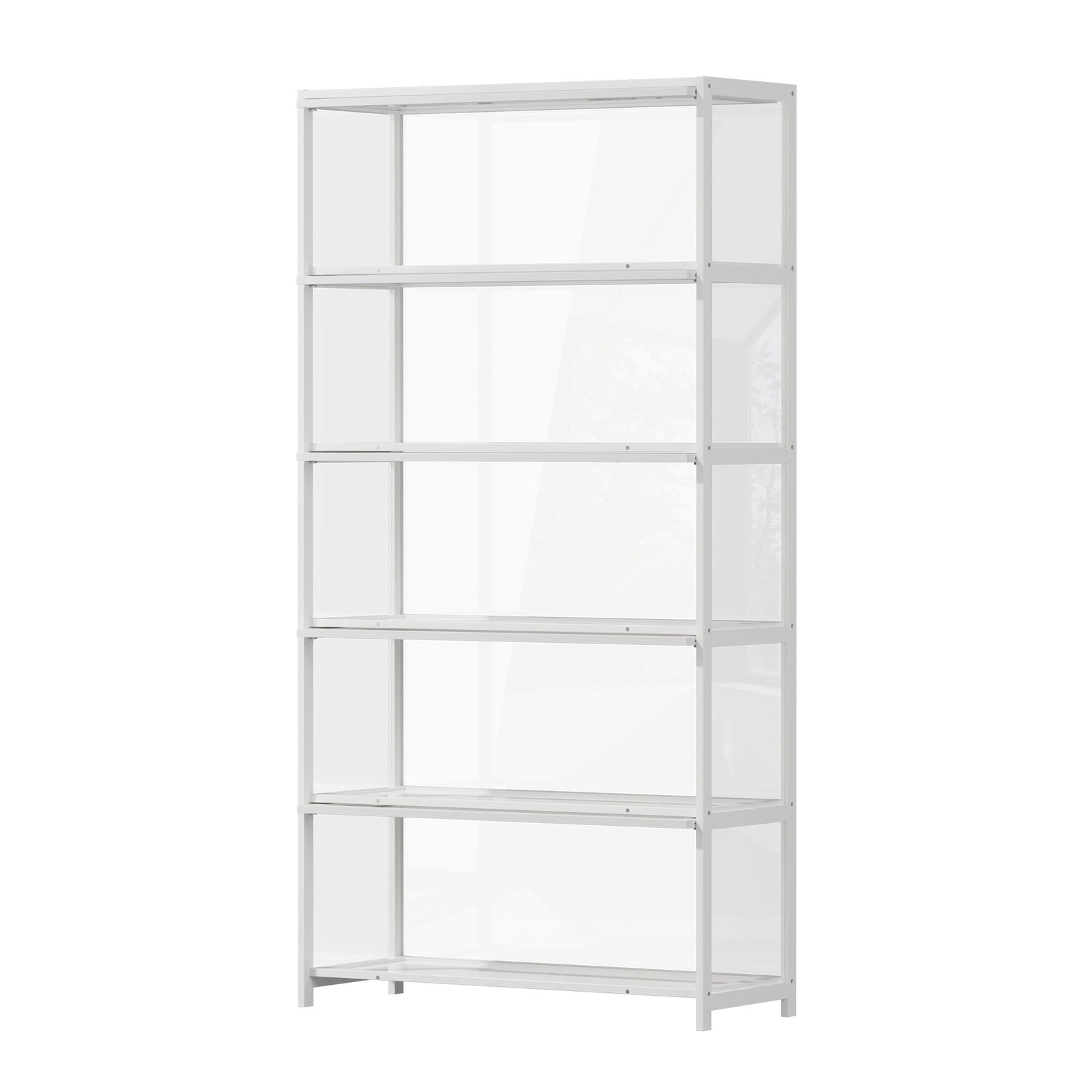 Oikiture Display Cabinet Storage 5-Tier Shelves Tall Clear Bookcase Rack White