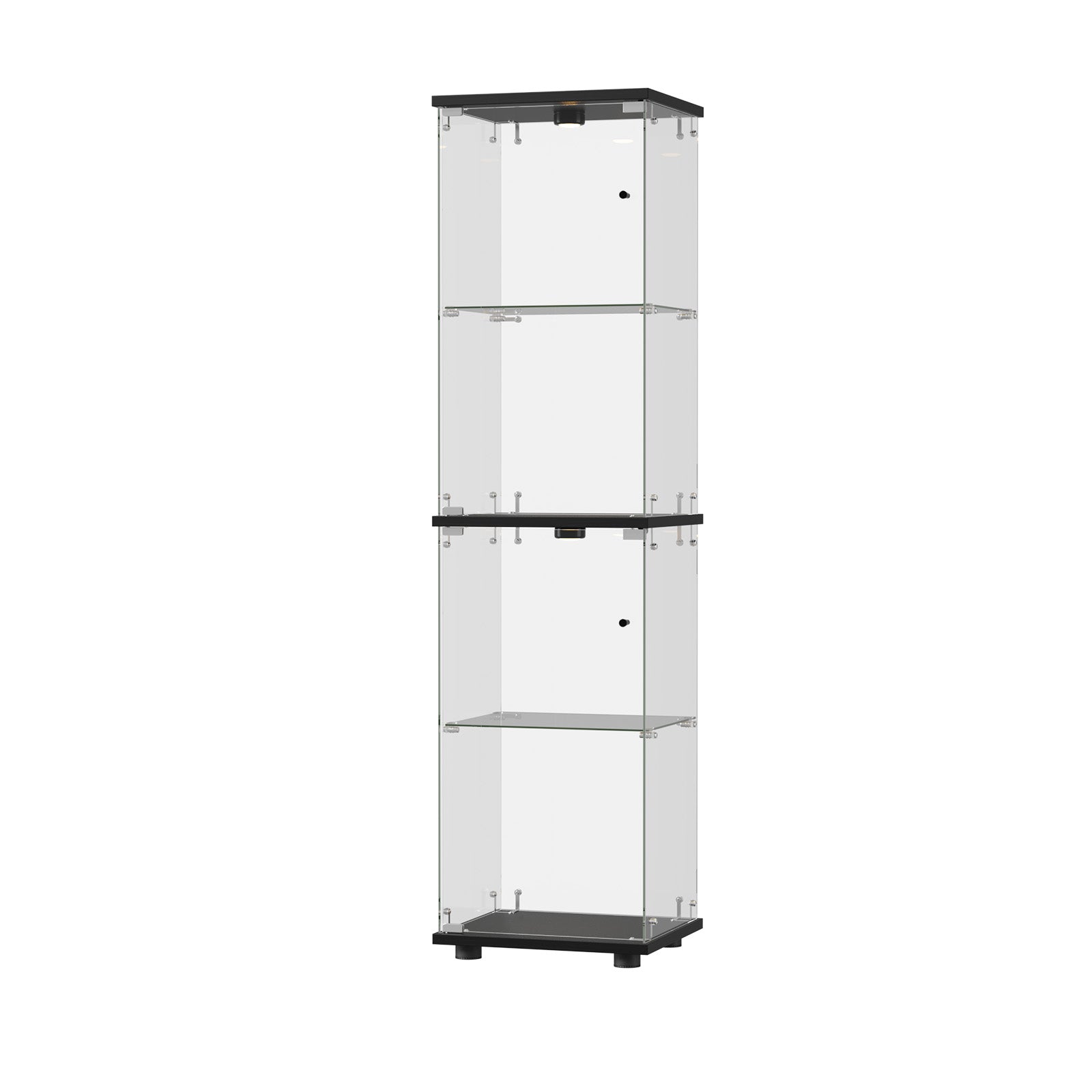 Oikiture Glass Display Cabinet 4-Tier LED Light Bookcase Clear Showcase Black