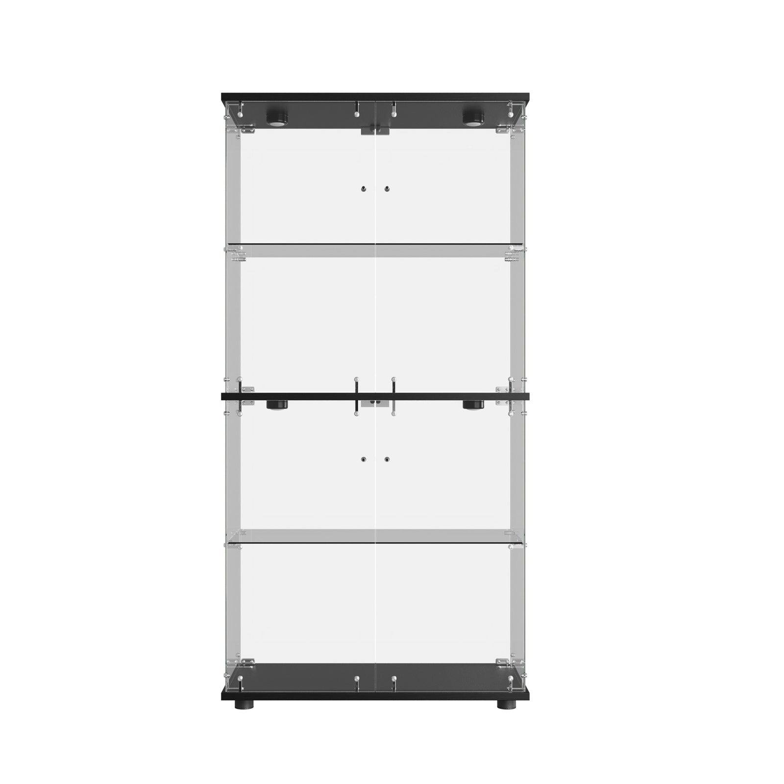 Oikiture Glass Display Cabinet 4-Tier LED Light Bookcase With 2 Doors Black
