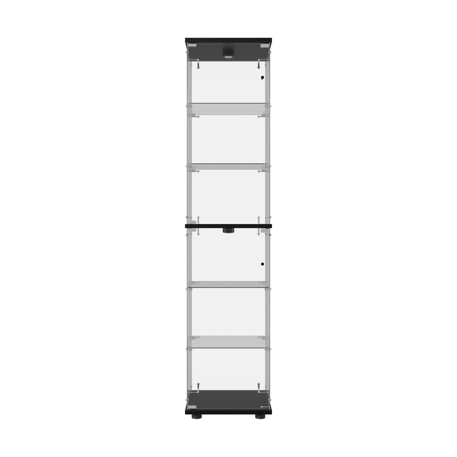 Oikiture Glass Display Cabinet 6-Tier LED Light Bookcase Clear Showcase Black