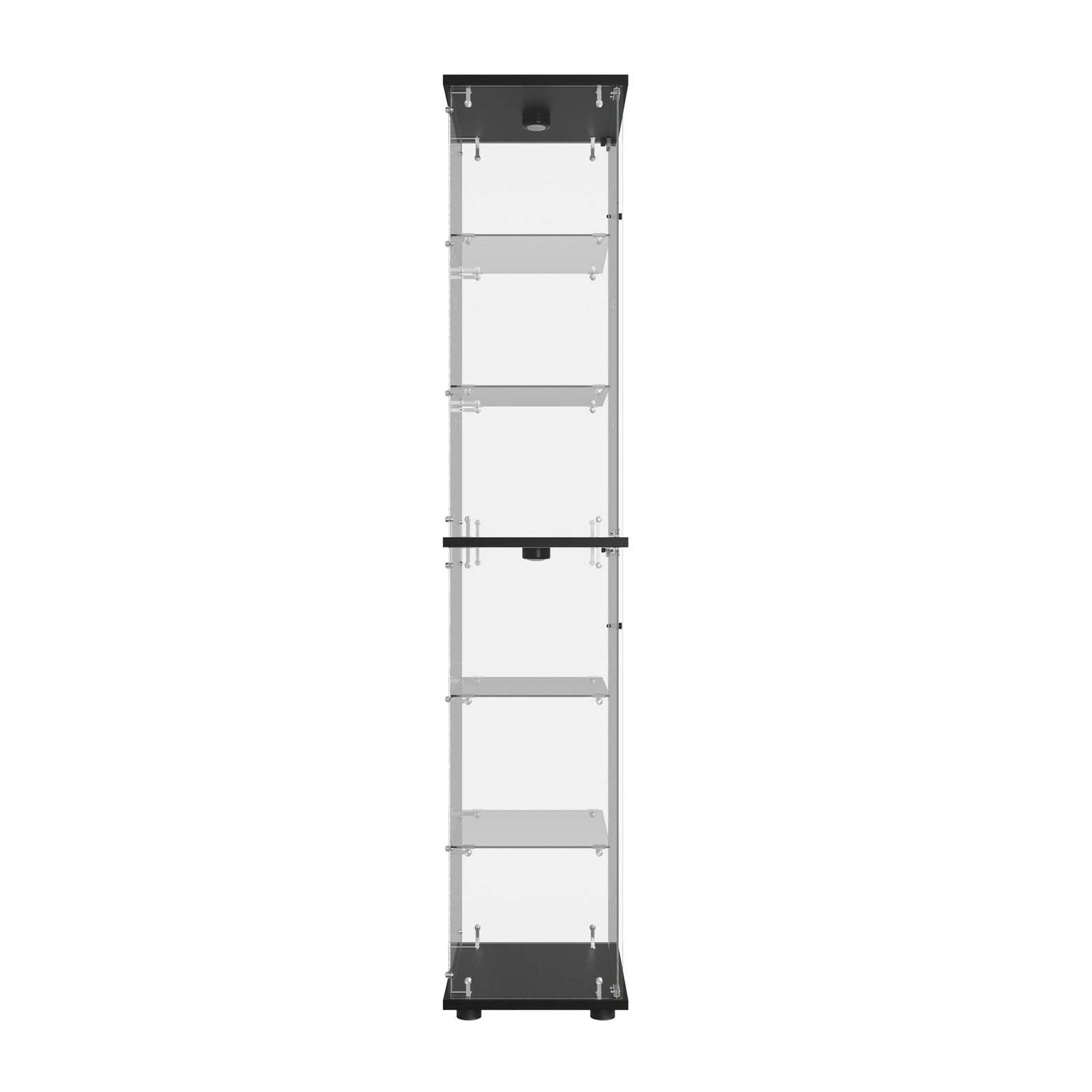 Oikiture Glass Display Cabinet 6-Tier LED Light Bookcase Clear Showcase Black