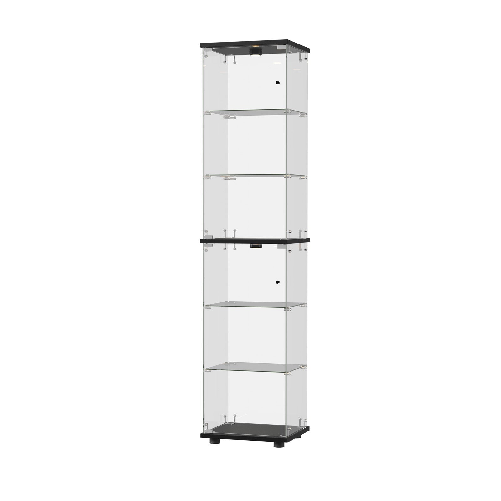 Oikiture Glass Display Cabinet 6-Tier LED Light Bookcase Clear Showcase Black