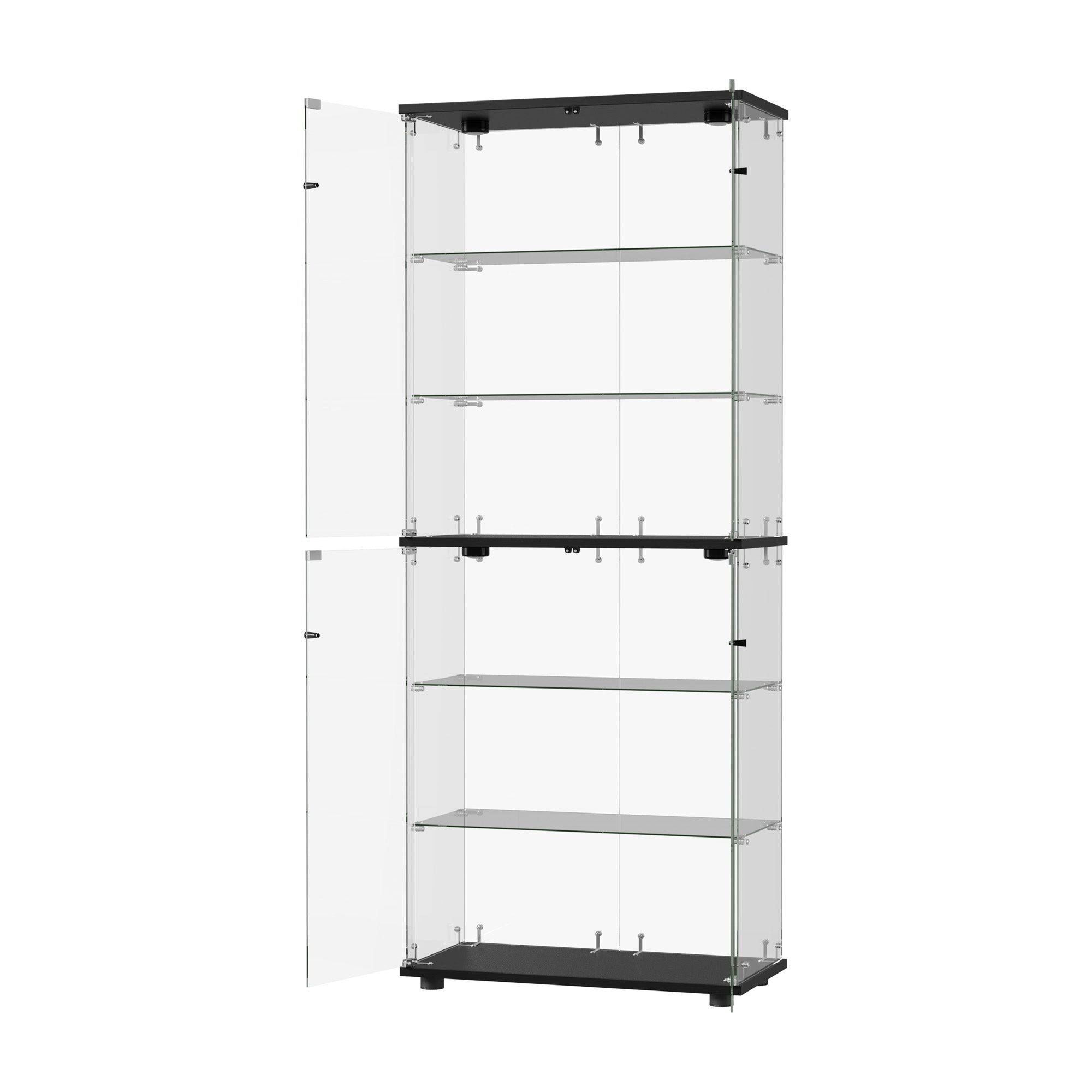 Oikiture Glass Display Cabinet 6-Tier LED Light Bookcase With 2 Doors Black