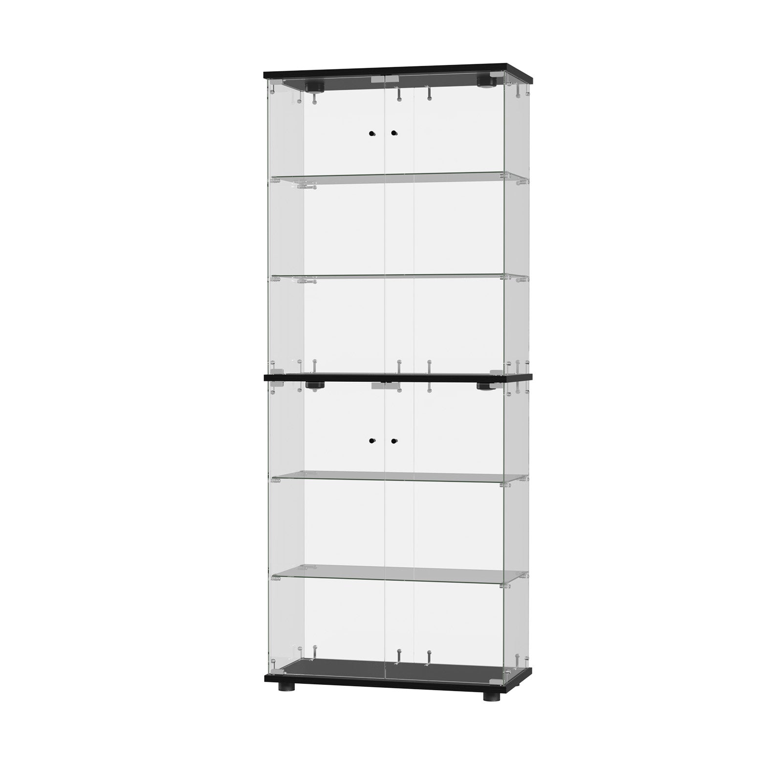 Oikiture Glass Display Cabinet 6-Tier LED Light Bookcase With 2 Doors Black