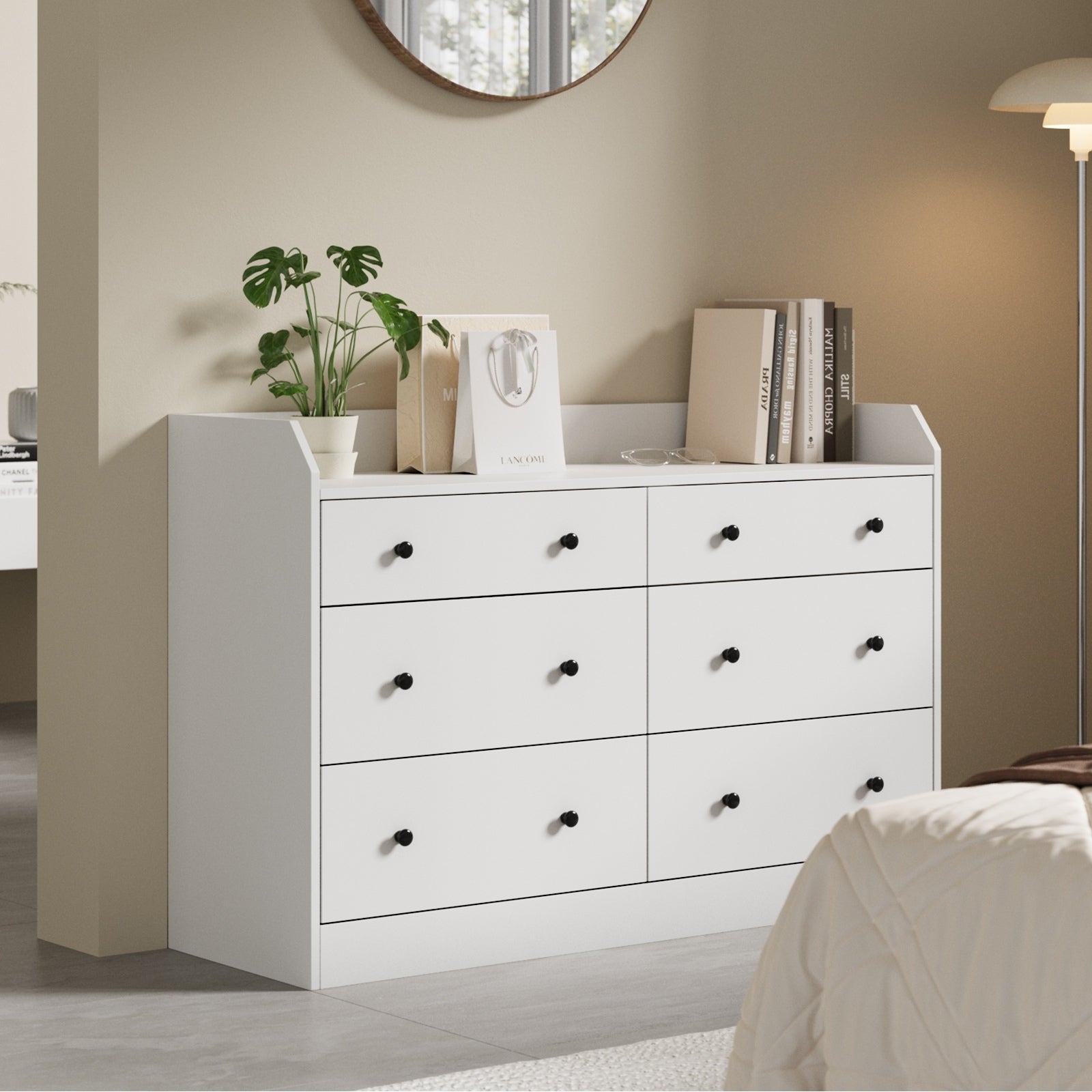 Oikiture Buffet Sideboard Storage Cabinet Hallway Cupboard 6 Drawers White - Sunyee