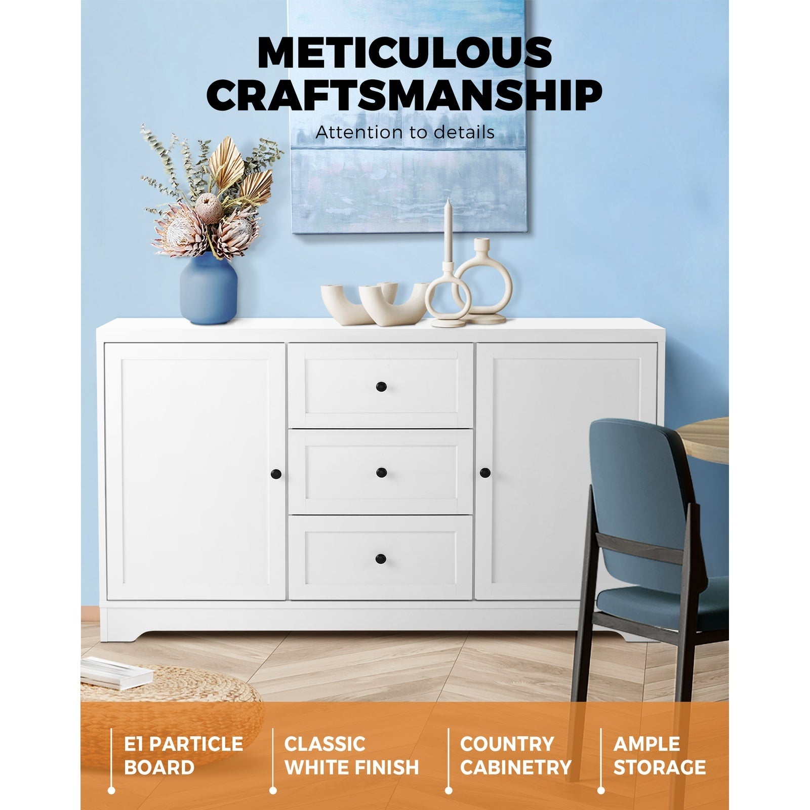 Oikiture Buffet Sideboard Cabinet Storage Cupboard Hallway Hamptons Furniture - Sunyee