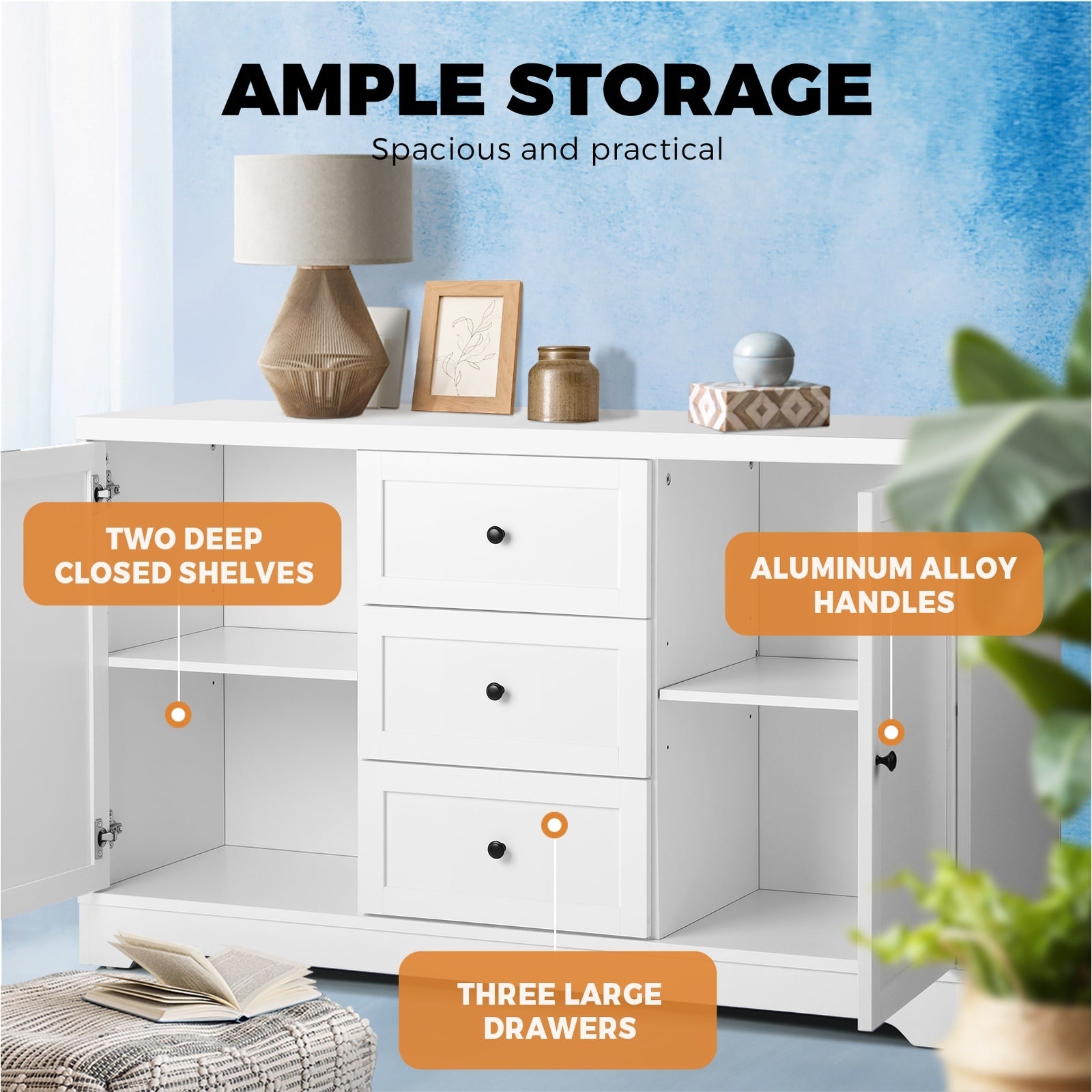 Oikiture Buffet Sideboard Cabinet Storage Cupboard Hallway Hamptons Furniture - Sunyee