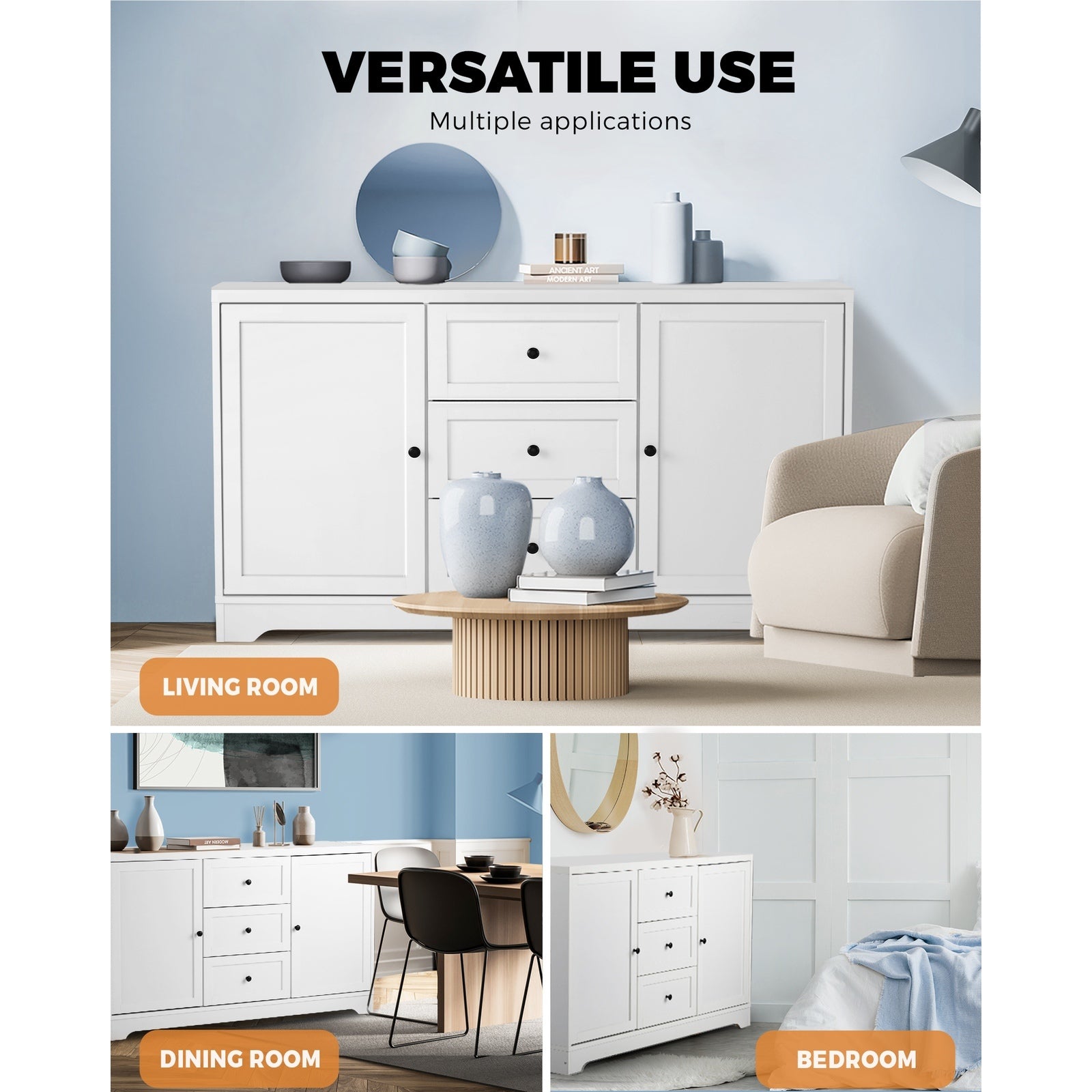 Oikiture Buffet Sideboard Cabinet Storage Cupboard Hallway Hamptons Furniture - Sunyee