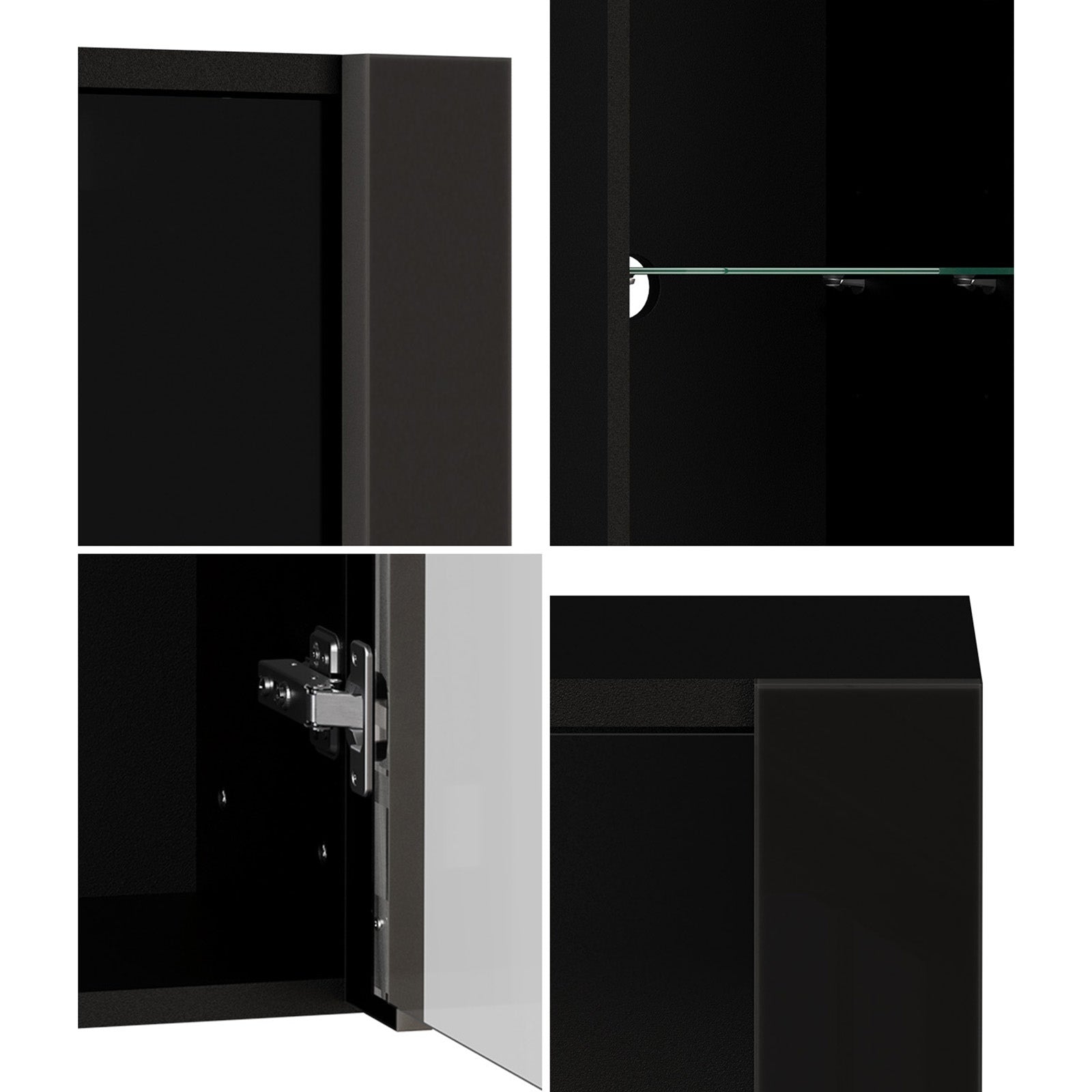 Oikiture 2PCS LED Display Cabinet Wall Mounted Storage Cupboard Cabinet Black