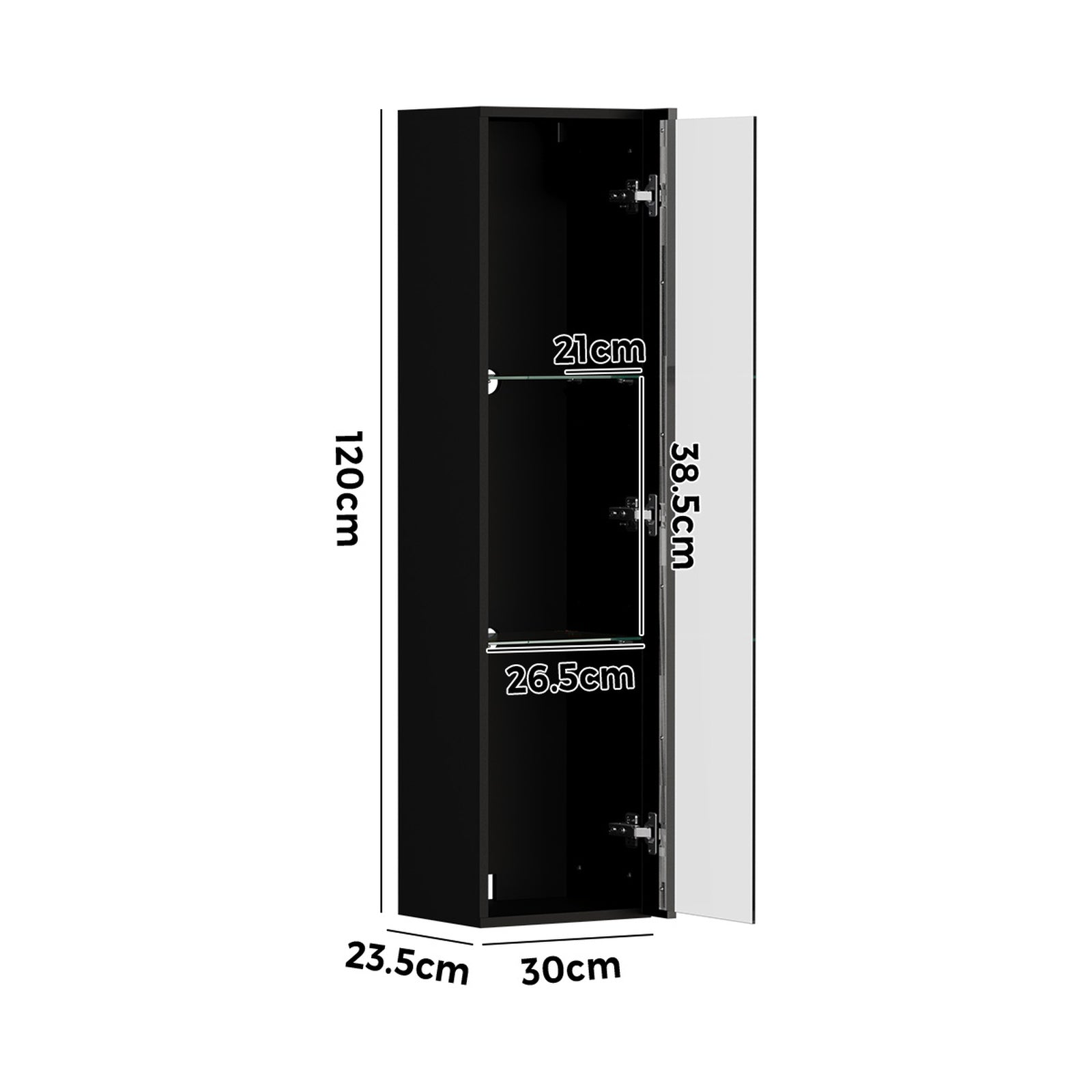 Oikiture 2PCS LED Display Cabinet Wall Mounted Storage Cupboard Cabinet Black