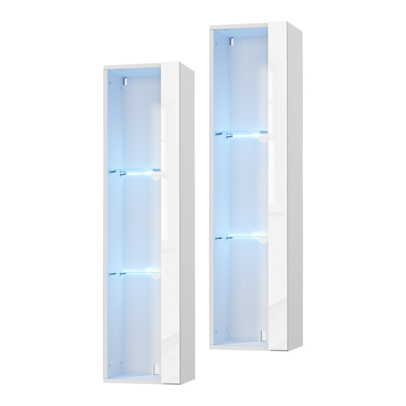 Oikiture 2PCS LED Display Cabinet Wall Mounted Storage Cupboard Cabinet White
