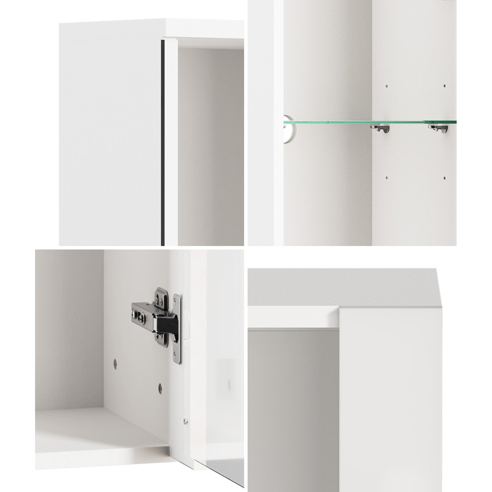 Oikiture Wall Mounted Display Cabinet LED Light High Gloss Cupboard White