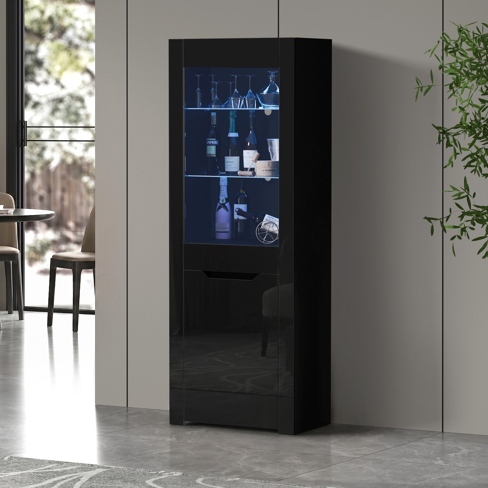 Oikiture Display Cabinet High Gloss LED Cupboard Tall Storage Sideboard 165cm