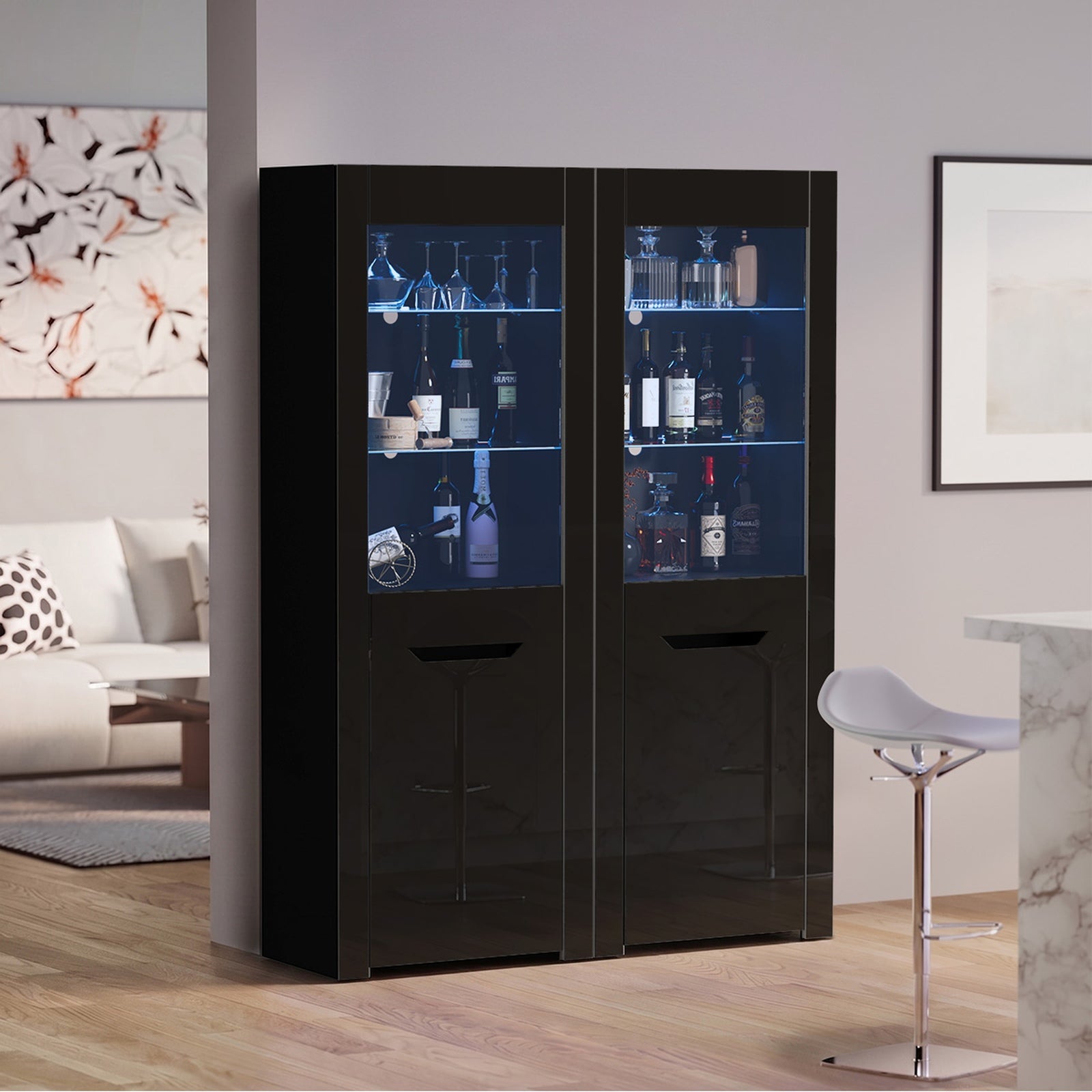 Oikiture Display Cabinet High Gloss LED Cupboard Tall Storage Sideboard 165cm
