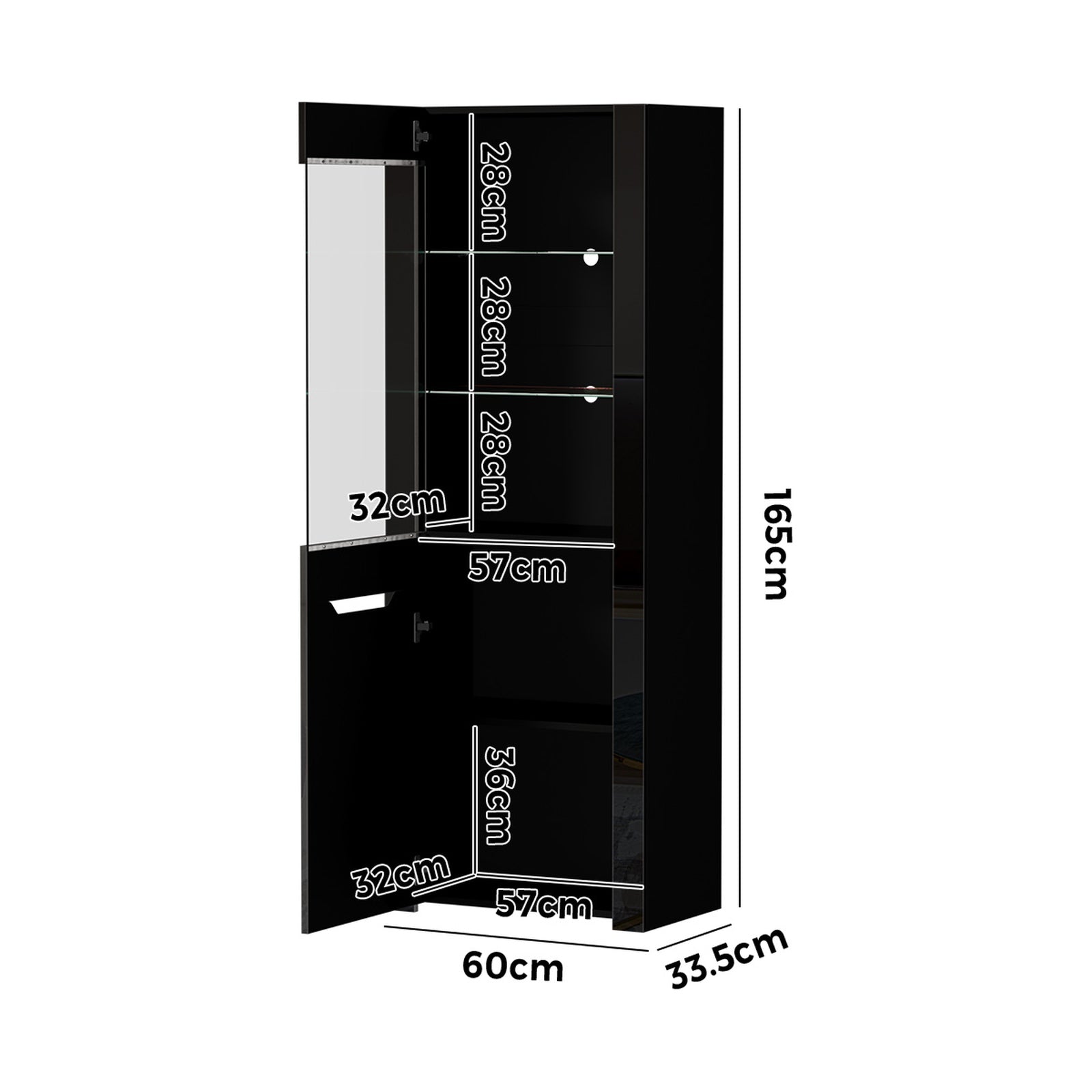 Oikiture Display Cabinet High Gloss LED Cupboard Tall Storage Sideboard 165cm