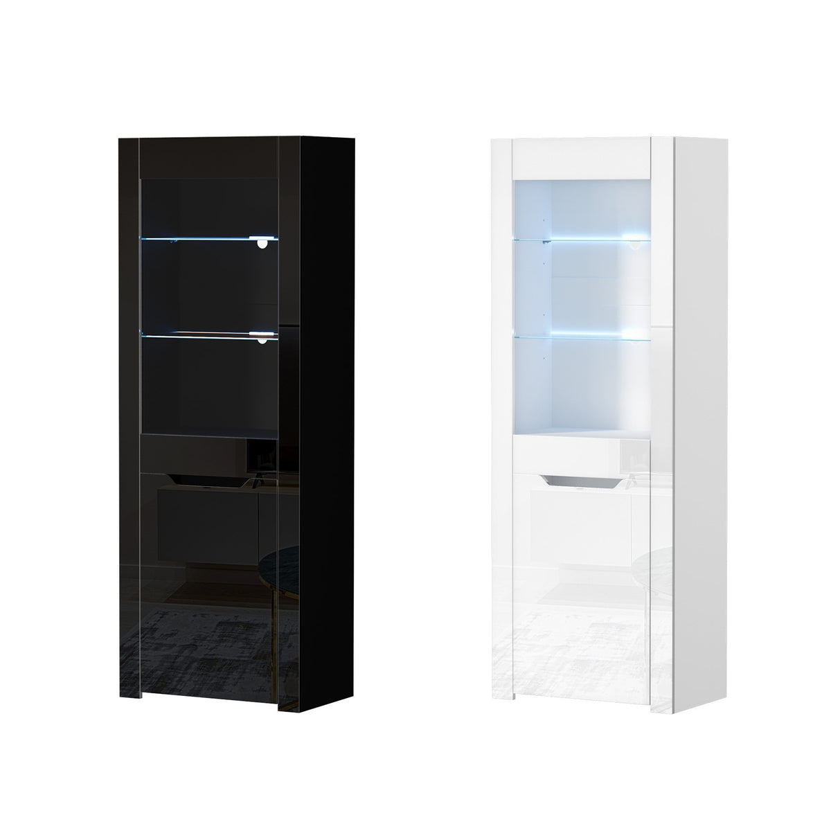 Oikiture Display Cabinet High Gloss LED Cupboard Tall Storage Sideboard 165cm