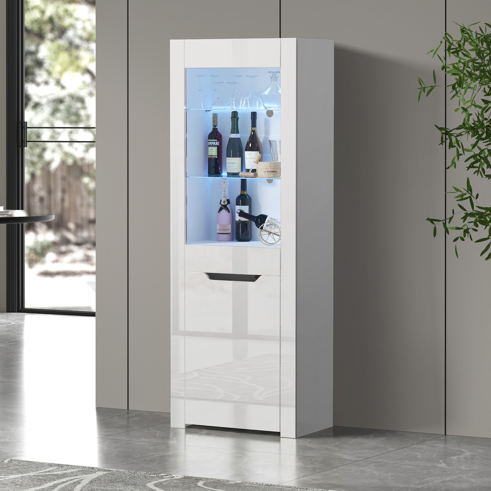 Oikiture Display Cabinet High Gloss LED Cupboard Tall Storage Sideboard 165cm