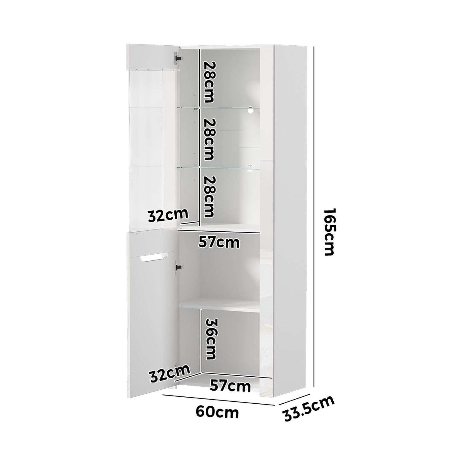 Oikiture Display Cabinet Buffet Sideboard High Gloss Cupboard LED Light White