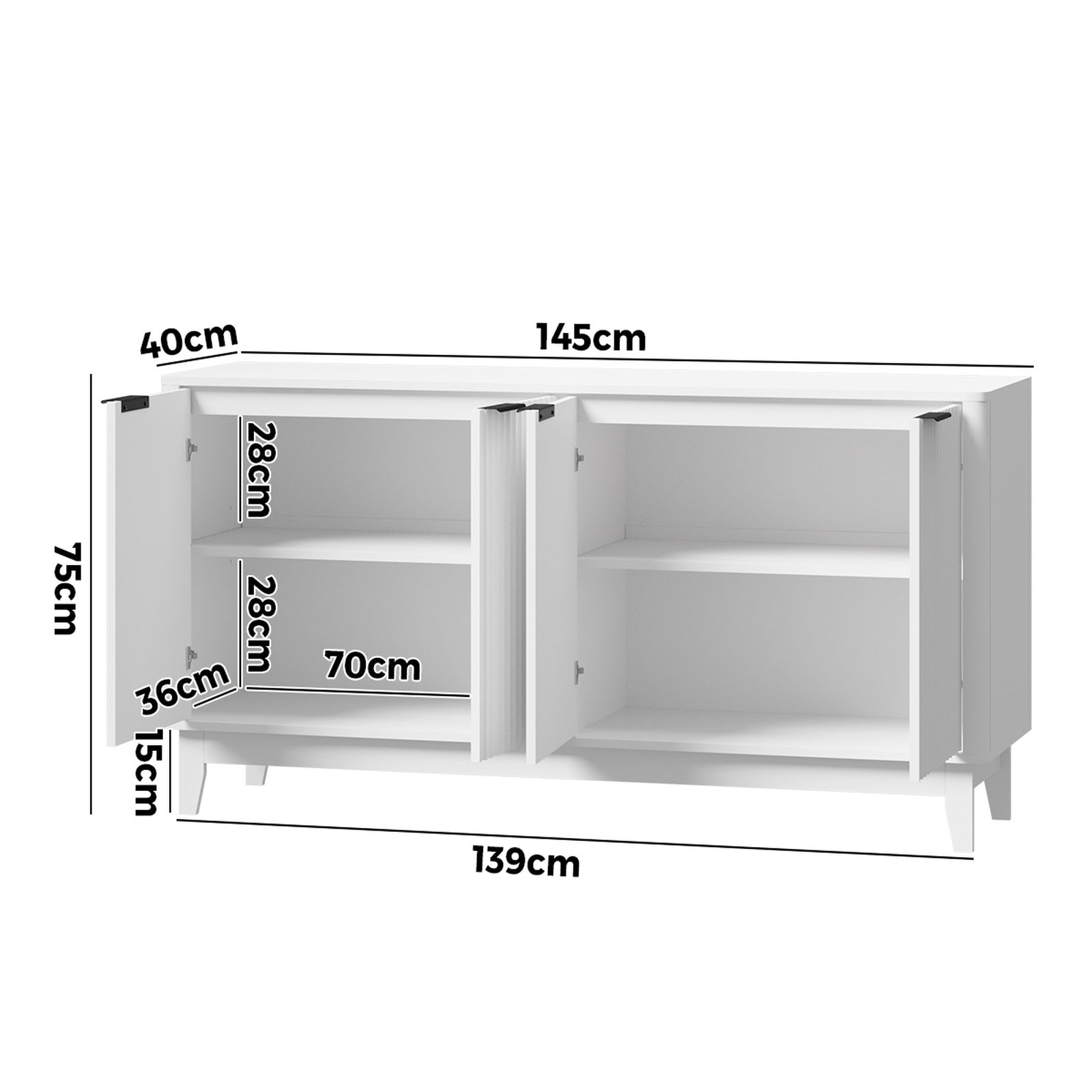 Oikiture Buffet Sideboard Storage Cabinet 4 Doors Cupboard Hallway Table White - Sunyee