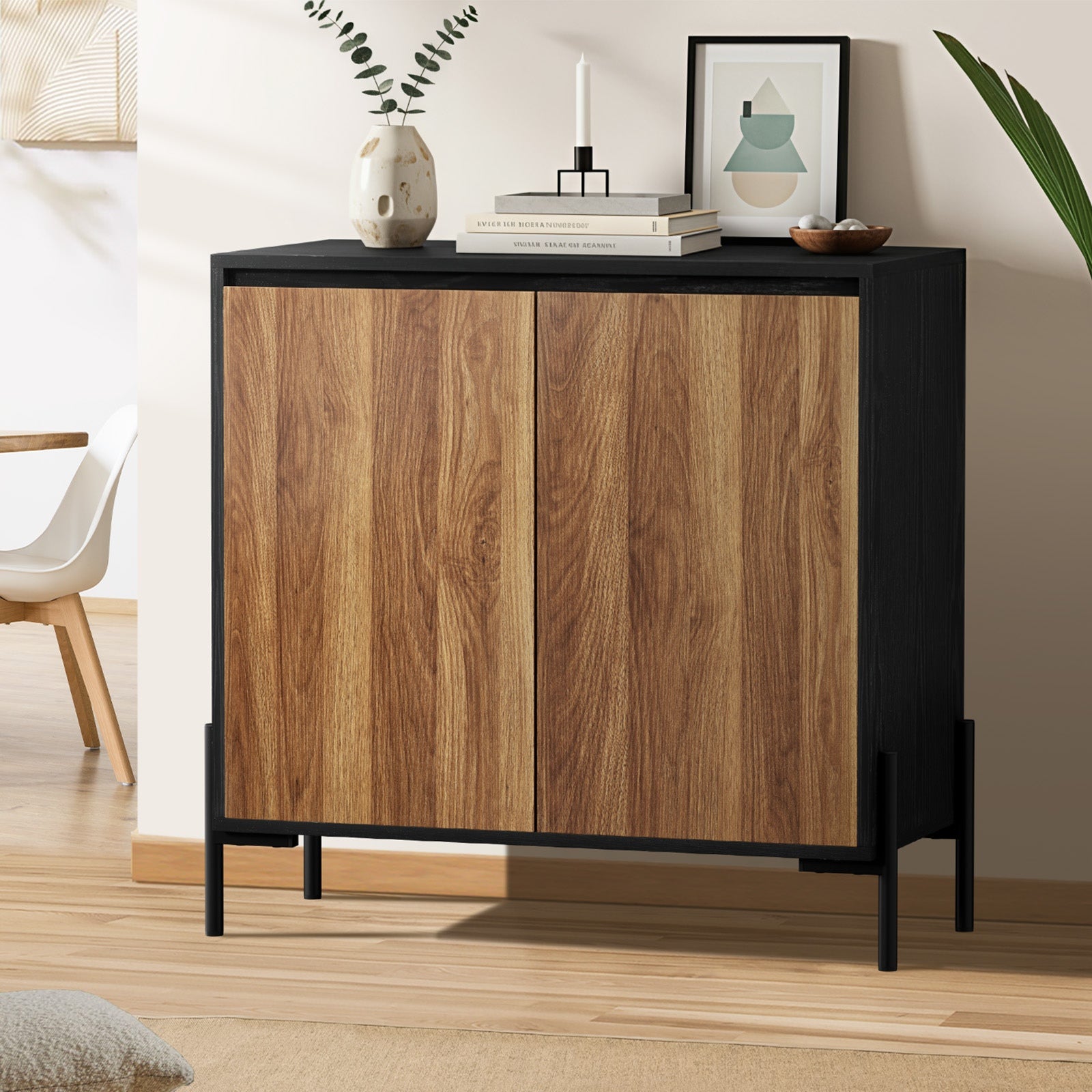 Oikiture Buffet Sideboard Storage Cabinet Cupboard 2 Doors Hallway Table Walnut - Sunyee