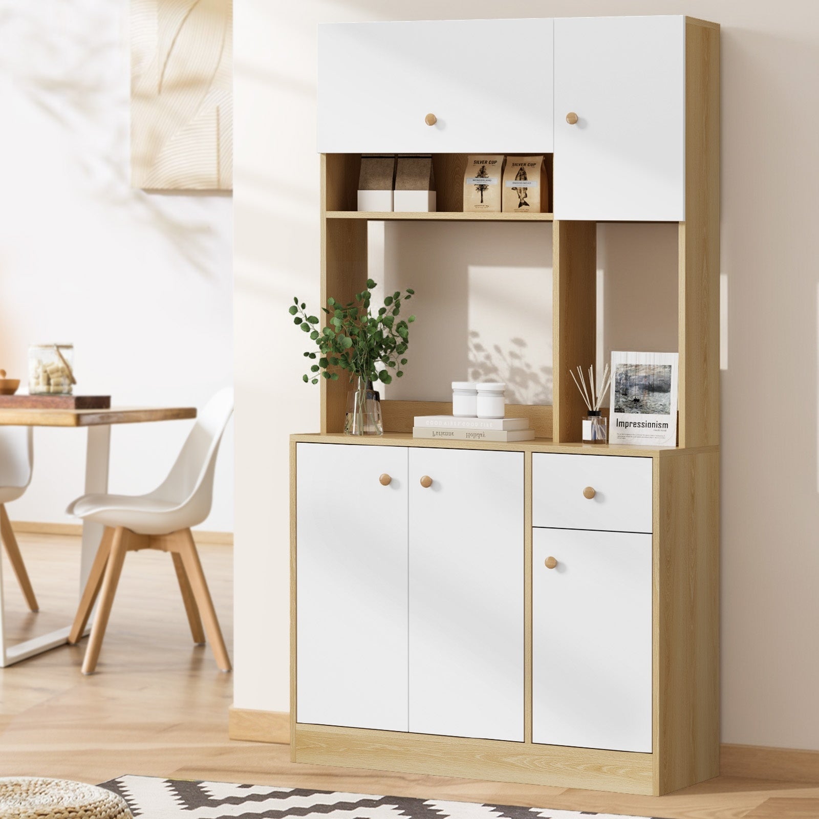 Oikiture Buffet Sideboard Storage Cabinet Kitchen Pantry Cupboard Hallway Table - Sunyee