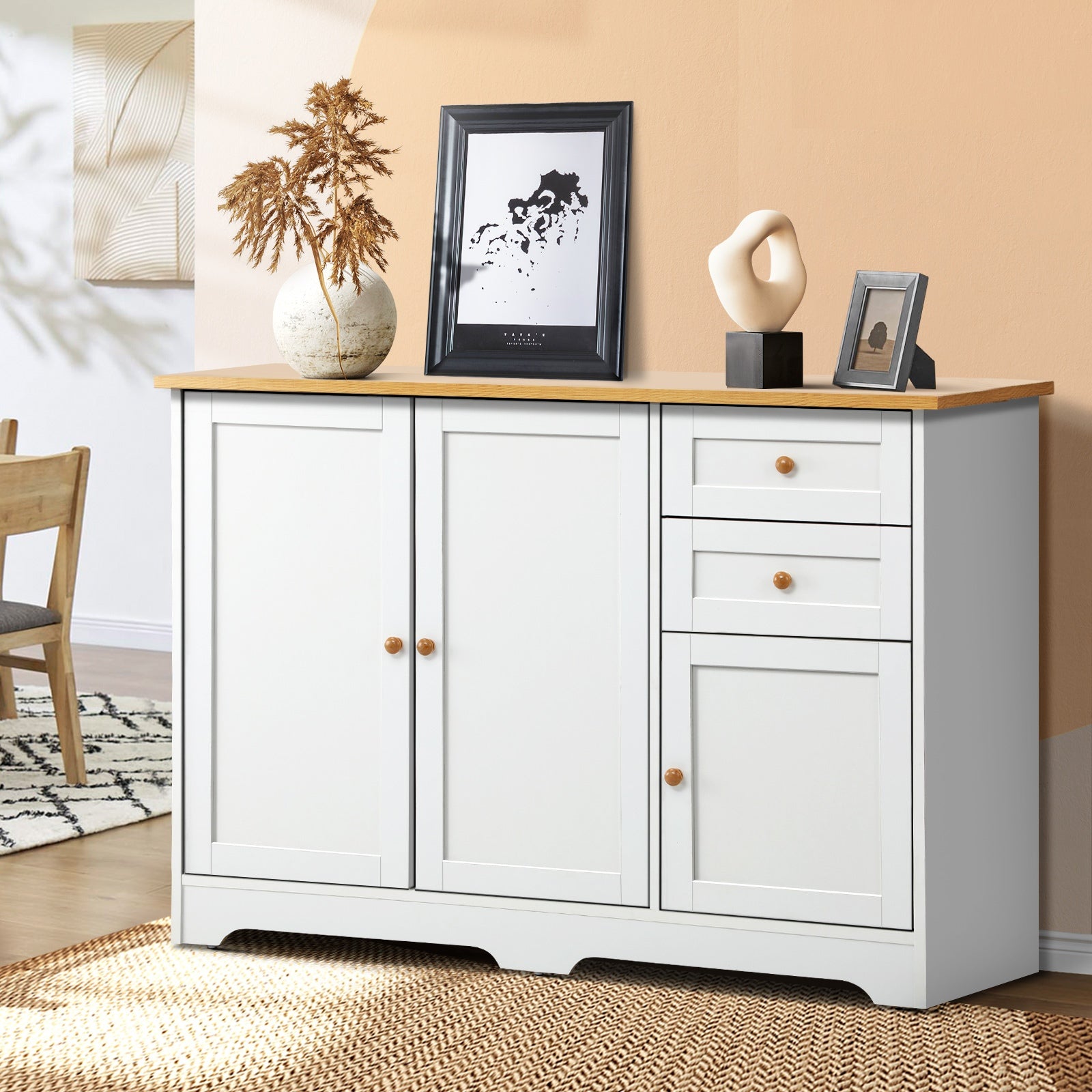 Oikiture Sideboard Buffet Storage Cabinet Cupboard Hallway Kitchen Drawers Table - Sunyee