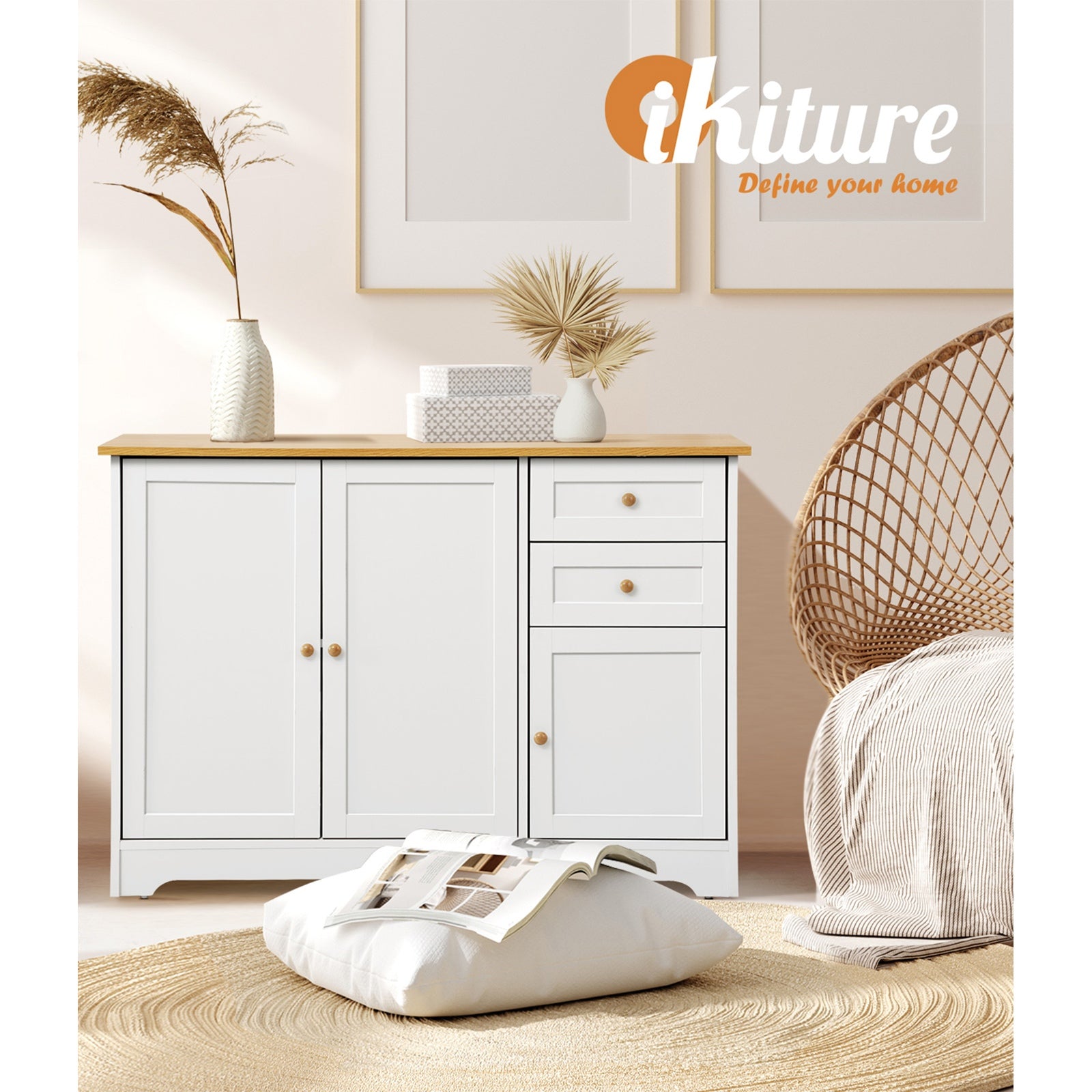 Oikiture Sideboard Buffet Storage Cabinet Cupboard Hallway Kitchen Drawers Table - Sunyee
