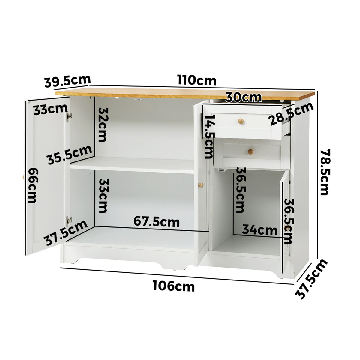 Oikiture Sideboard Buffet Storage Cabinet Cupboard Hallway Kitchen Drawers Table - Sunyee