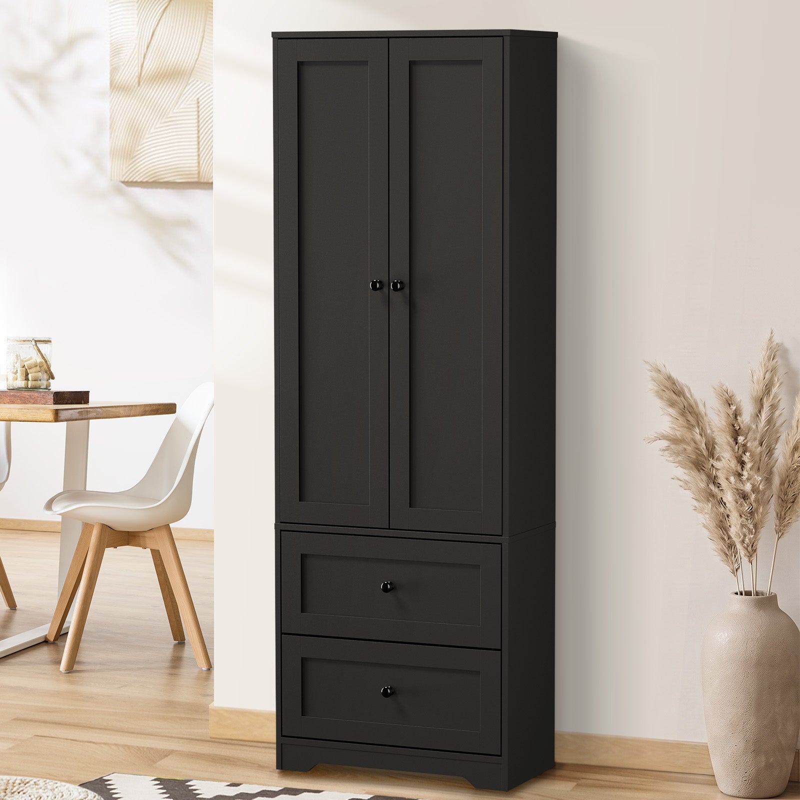 Oikiture Buffet Sideboard Storage Cabinet Kitchen Cupboard Wardrobe Drawer Black