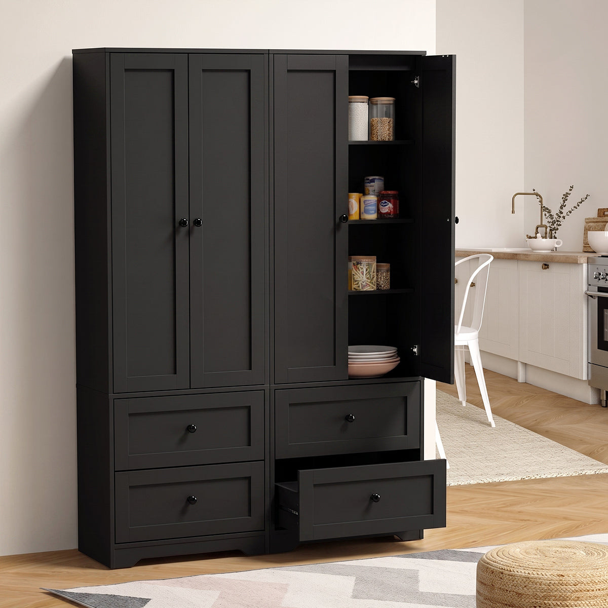 Oikiture Buffet Sideboard Storage Cabinet Kitchen Cupboard Wardrobe Drawer Black