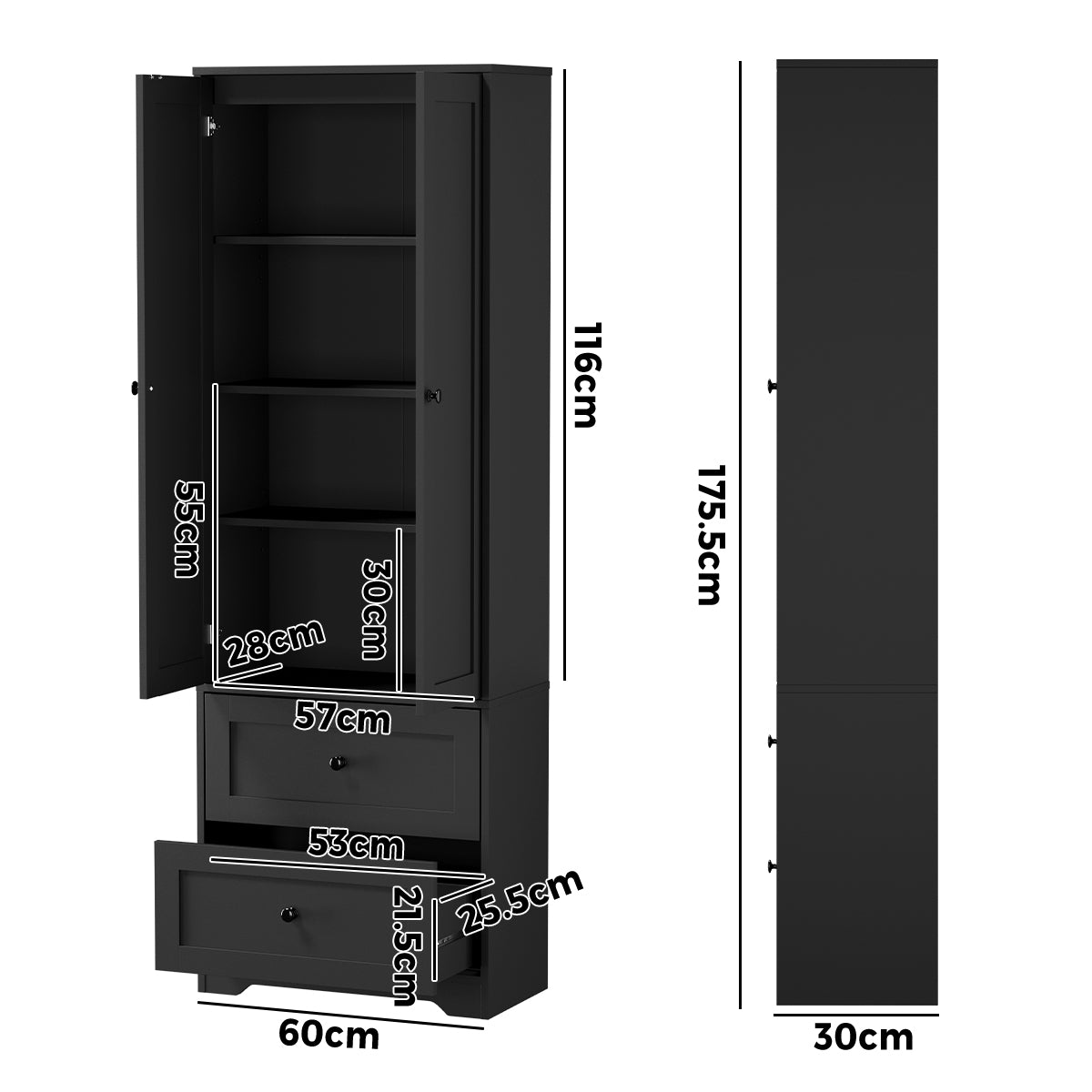 Oikiture Buffet Sideboard Storage Cabinet Kitchen Cupboard Wardrobe Drawer Black