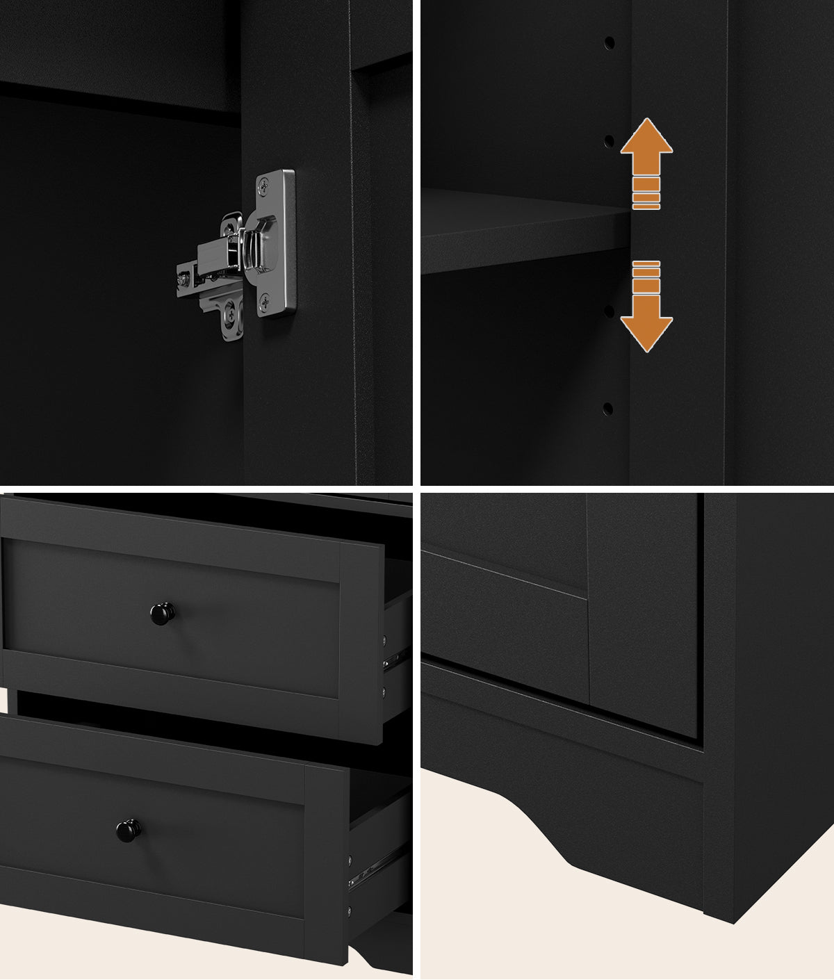 Oikiture 2PCS Sideboard Cupboard Storage Cabinet Wardrobe Shelf Drawer Black