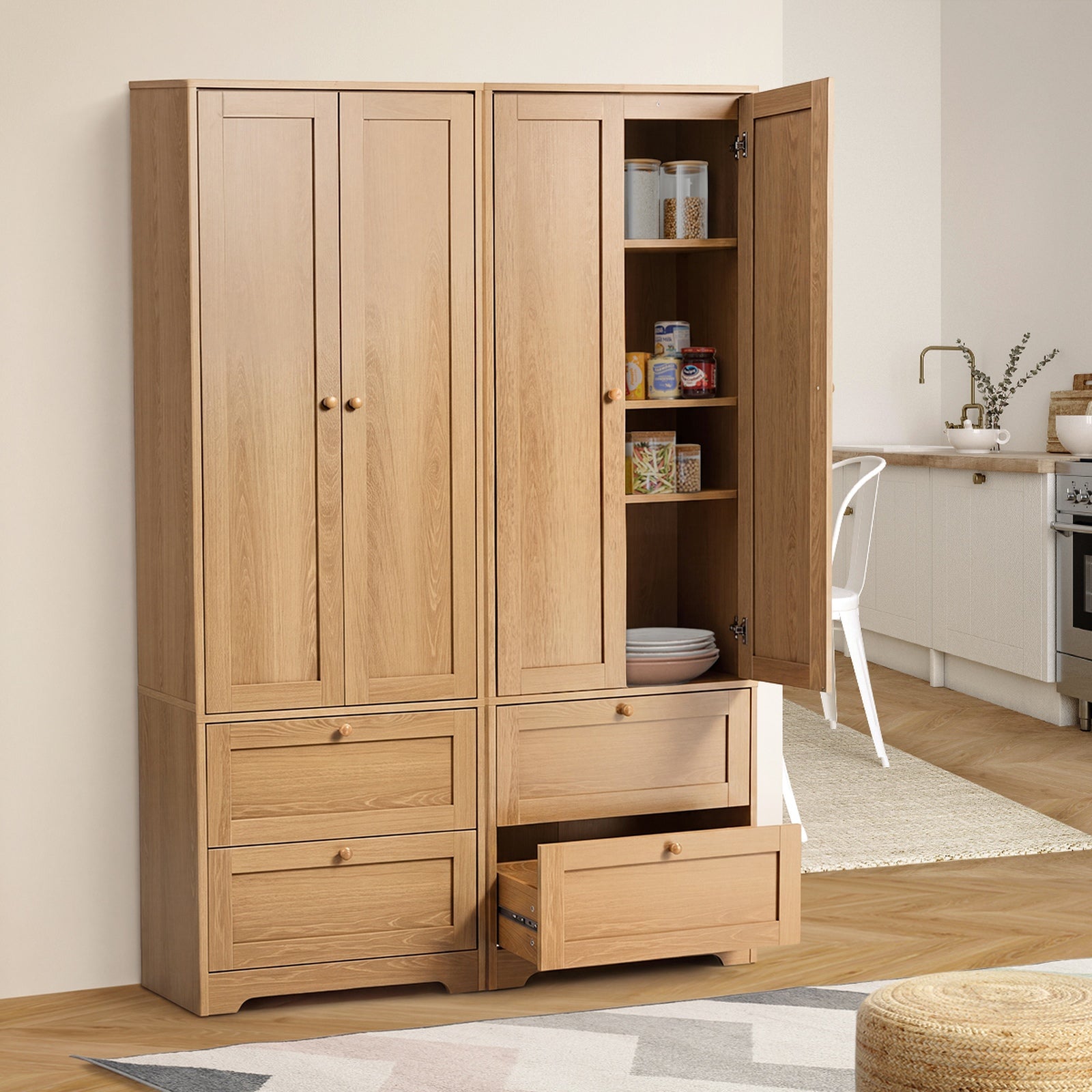 Oikiture Buffet Sideboard Storage Cabinet Kitchen Cupboard Wardrobe Drawer Oak
