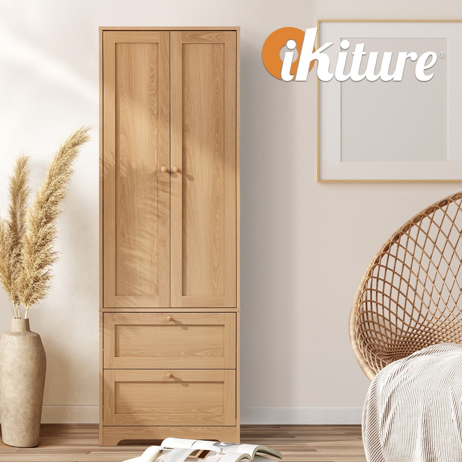 Oikiture Buffet Sideboard Storage Cabinet Kitchen Cupboard Wardrobe Drawer Oak
