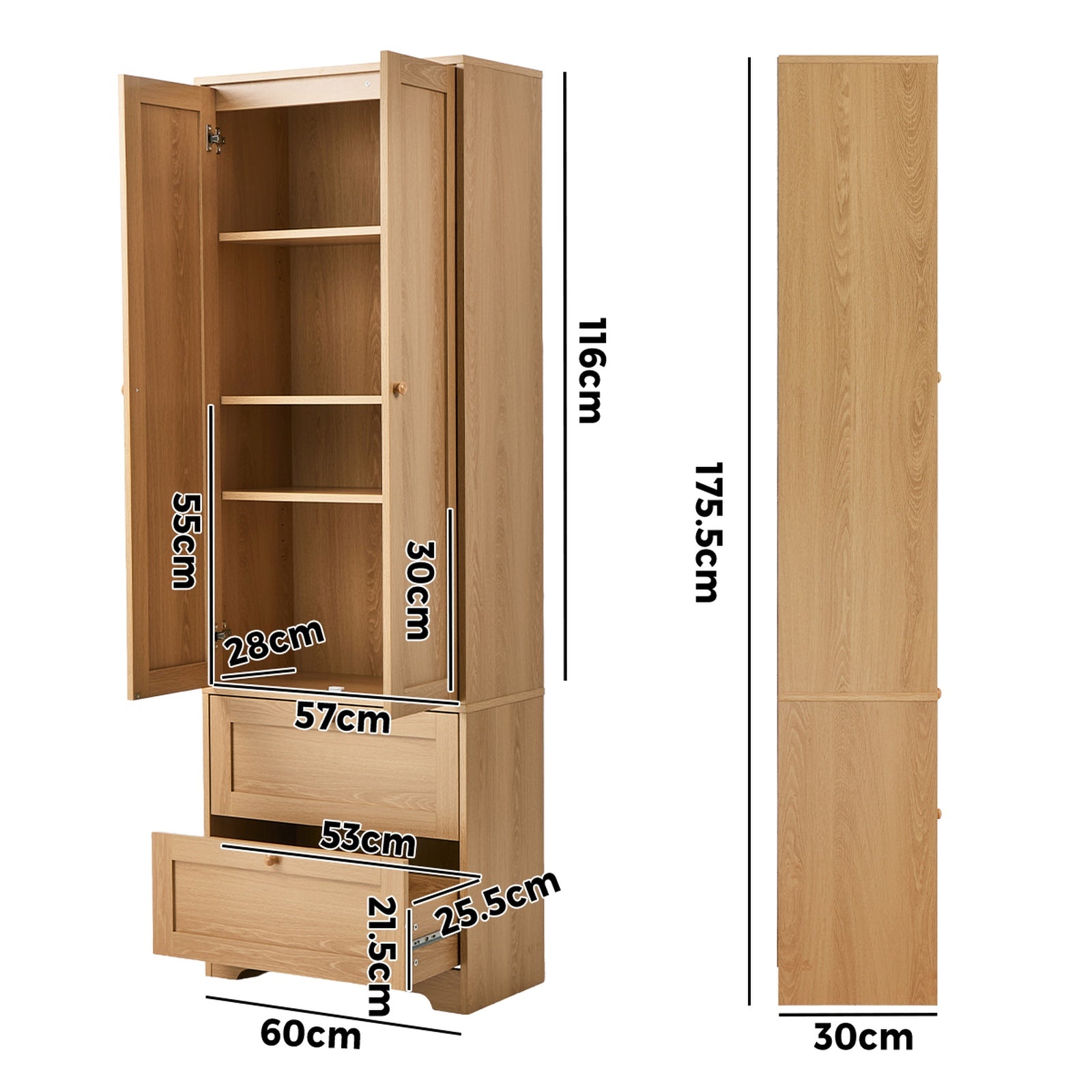 Oikiture Buffet Sideboard Storage Cabinet Kitchen Cupboard Wardrobe Drawer Oak