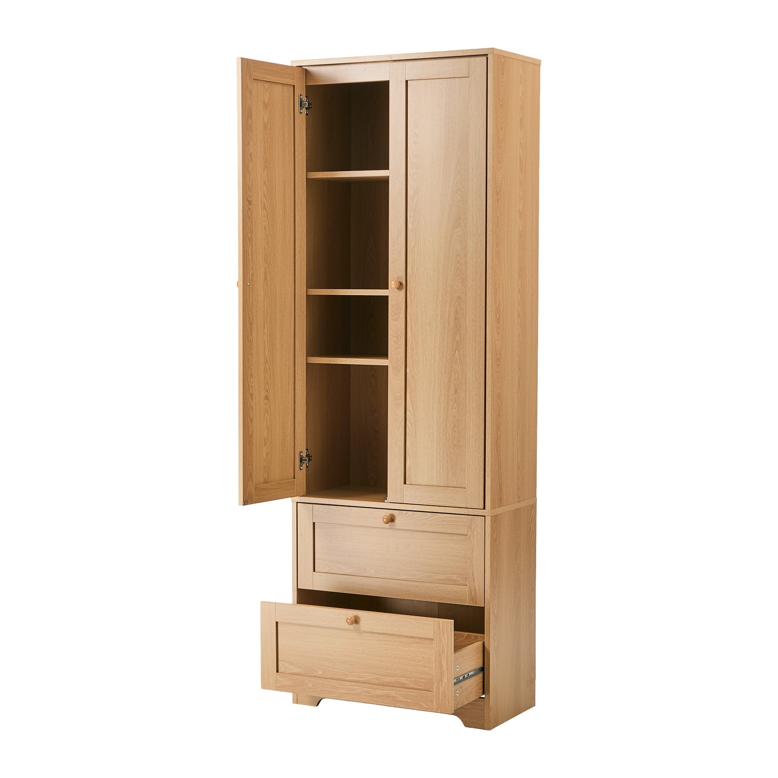 Oikiture 2PCS Sideboard Cupboard Storage Cabinet Wardrobe Shelf Drawer Natural