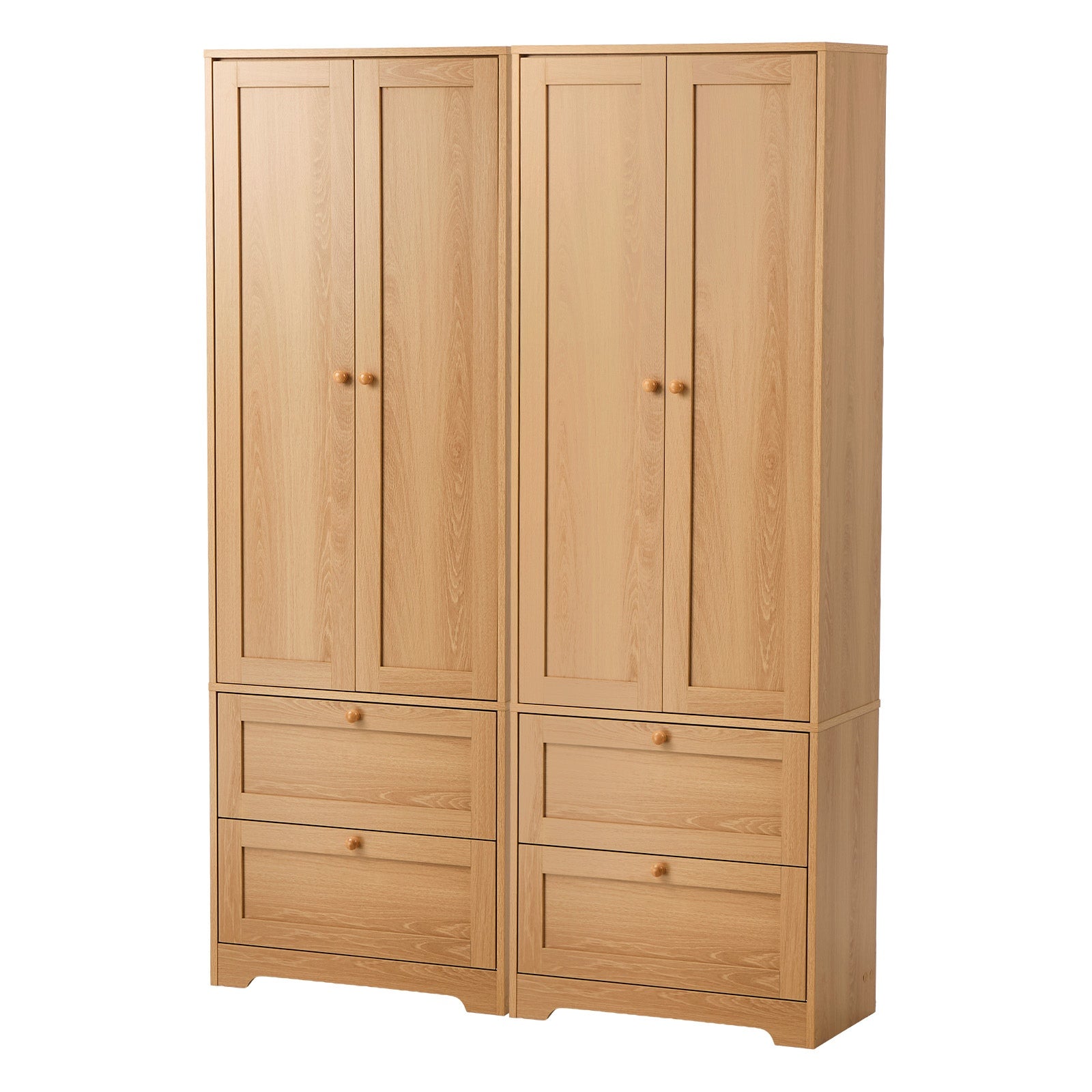 Oikiture 2PCS Sideboard Cupboard Storage Cabinet Wardrobe Shelf Drawer Natural